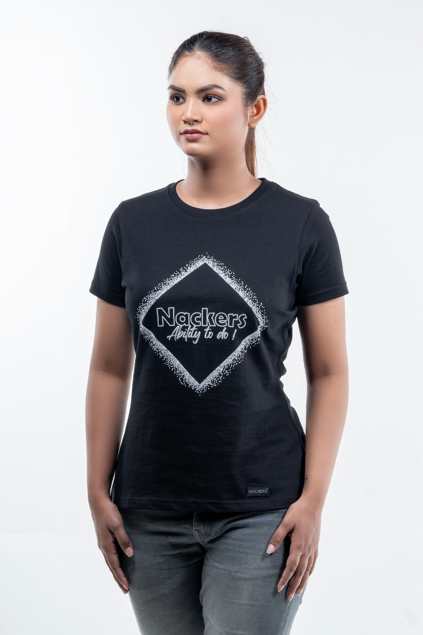 NACKERS Womens Black 100% Super Combed Premium Cotton Half Sleeves Regular Tshirt