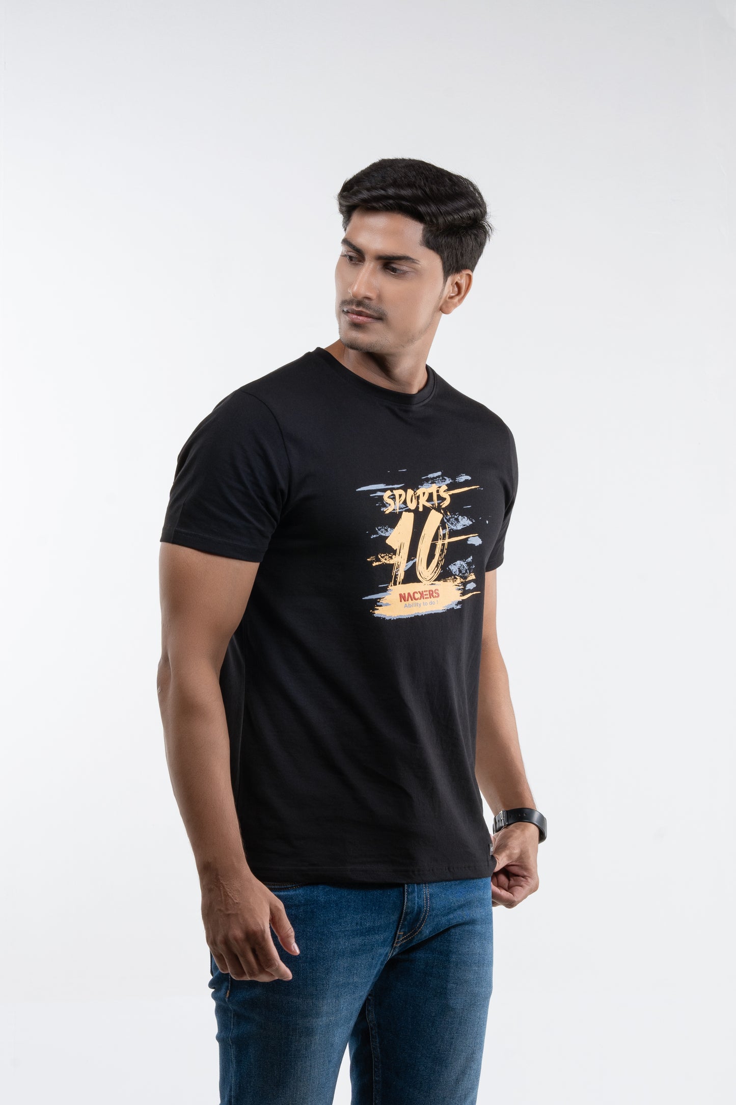 NACKERS Mens Black 100% Super Combed Premium Cotton Half Sleeves Regular Tshirt