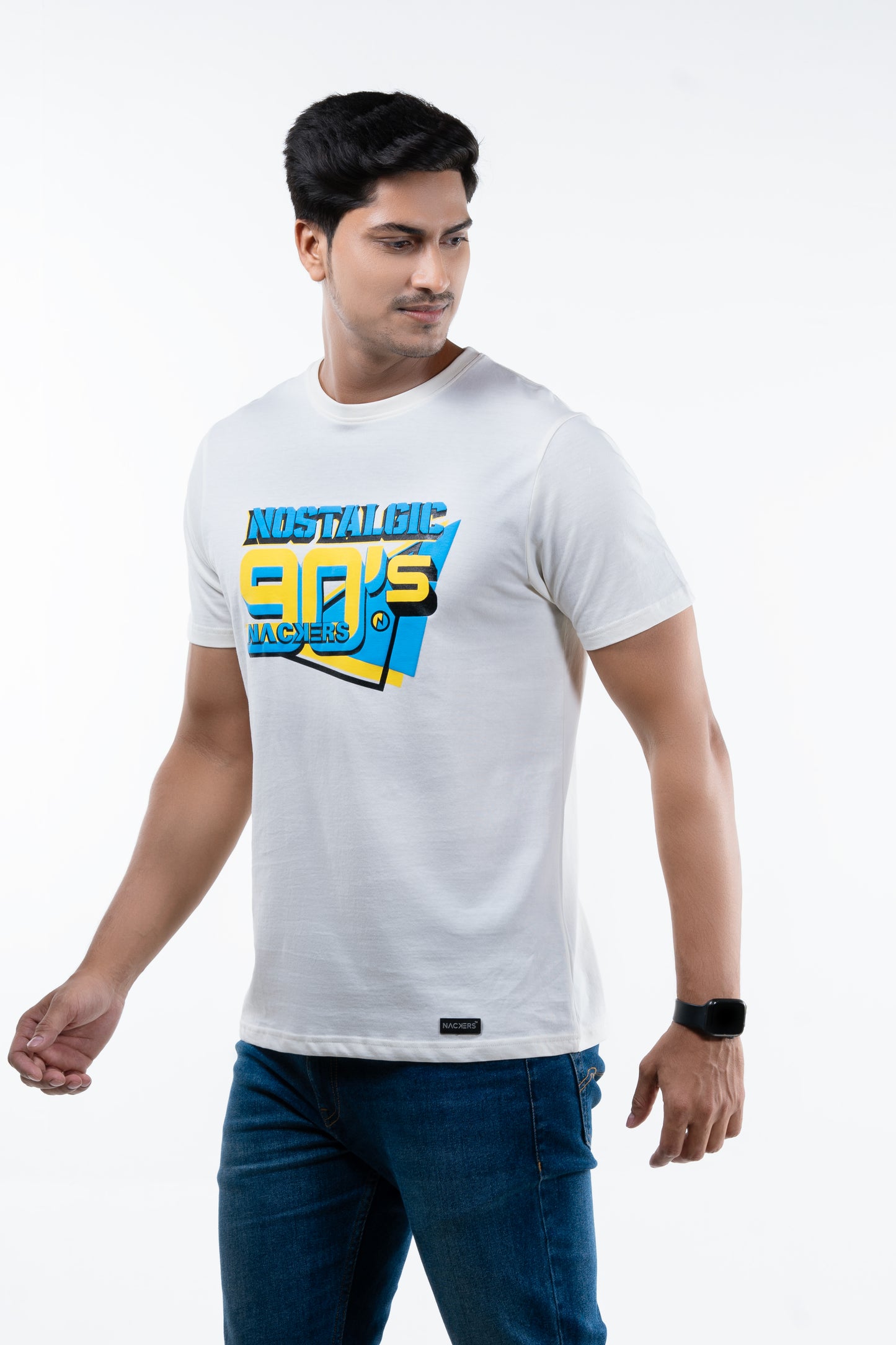 NACKERS Mens Whisper White 100% Super Combed Premium Cotton Half Sleeves Regular Tshirt