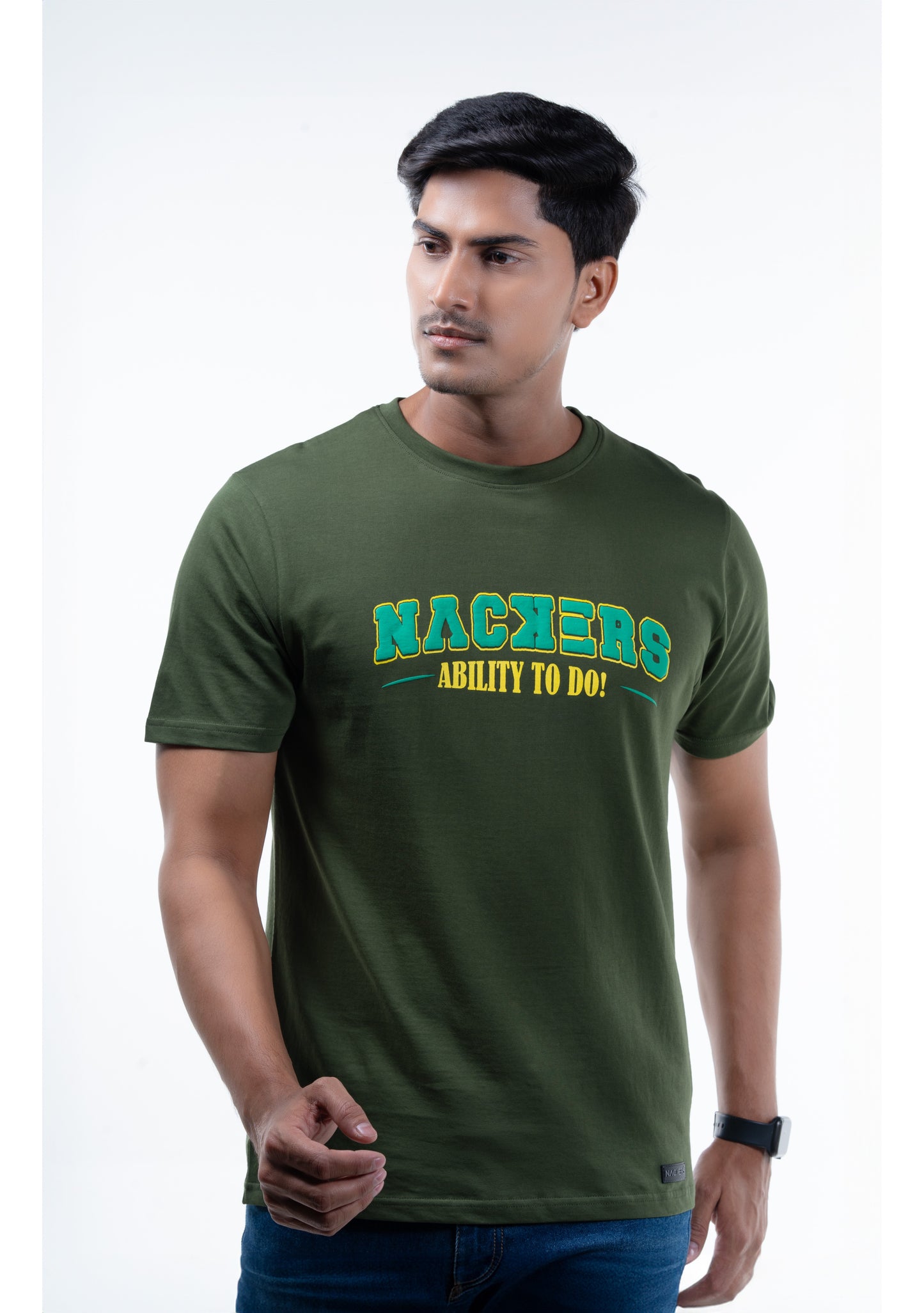 NACKERS Mens Rifle Green 100% Super Combed Premium Cotton Half Sleeves Regular Tshirt