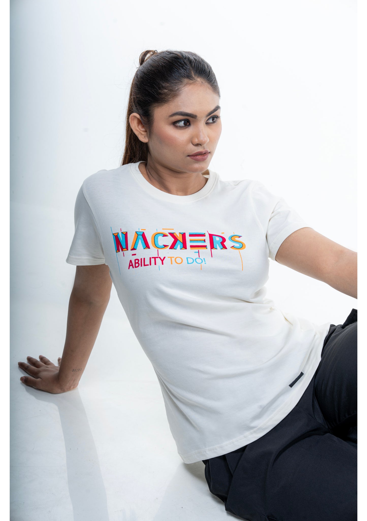 NACKERS Womens Whisper White 100% Super Combed Premium Cotton Half Sleeves Regular Tshirt