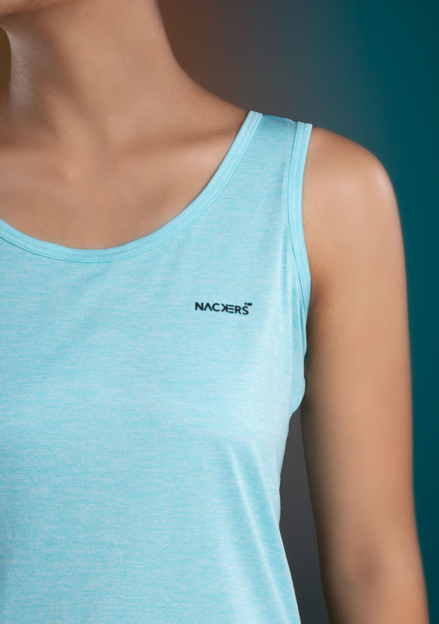 NACKERS Womens Aqua Polyster Melange Sleeveless for Sports, Gym Sessions Tshirt