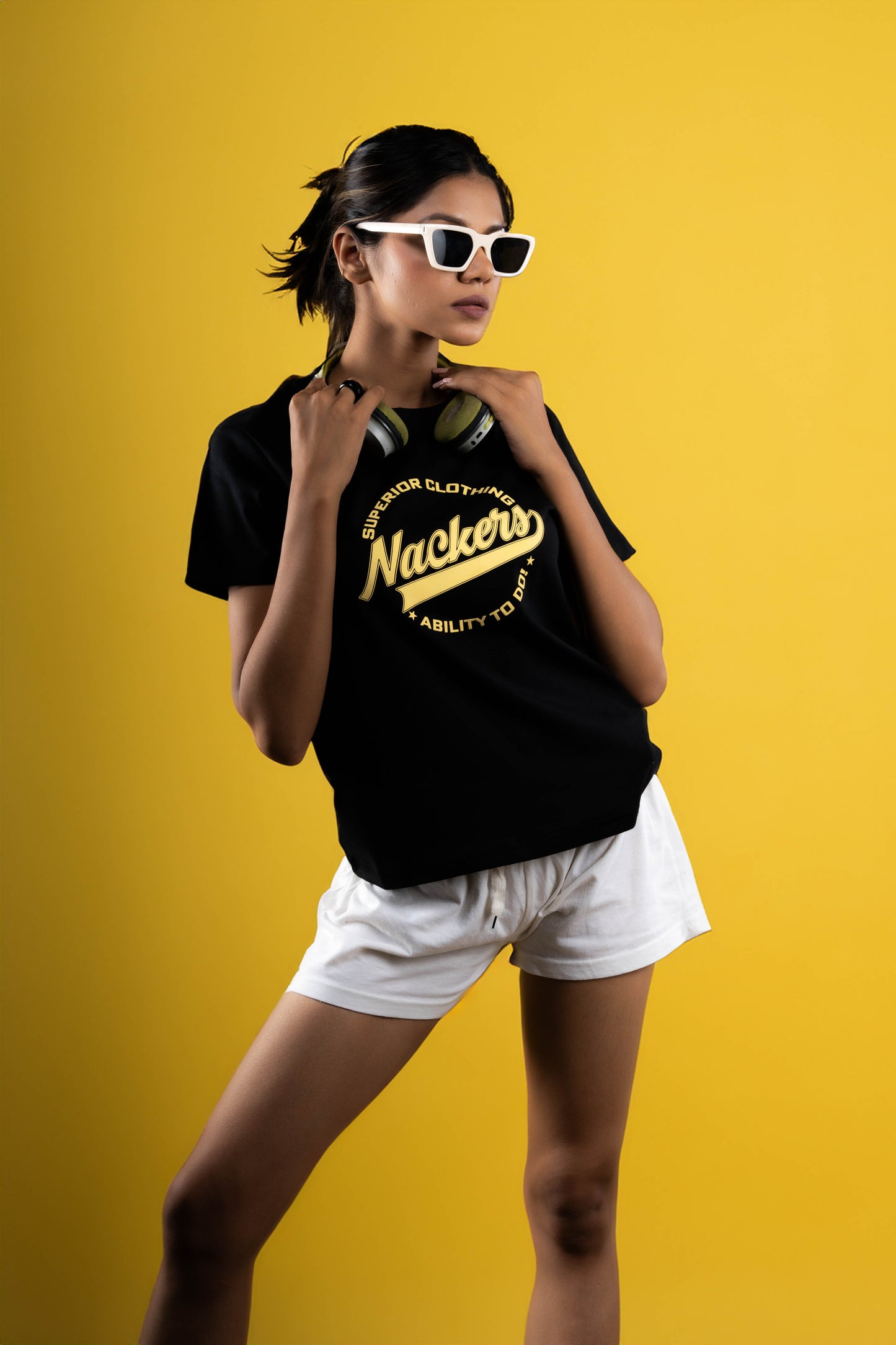 NACKERS Womens Black 100% Interlock Cotton Half Sleeves Regular Tshirt Casual Wear