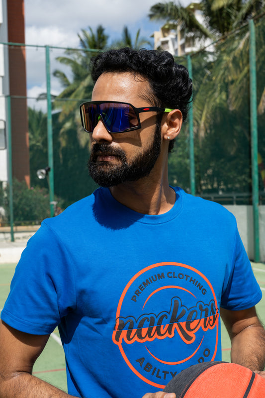 NACKERS Mens Imperial Blue 100% Interlock Soft Touch Cotton Half Sleeves Regular Tshirt