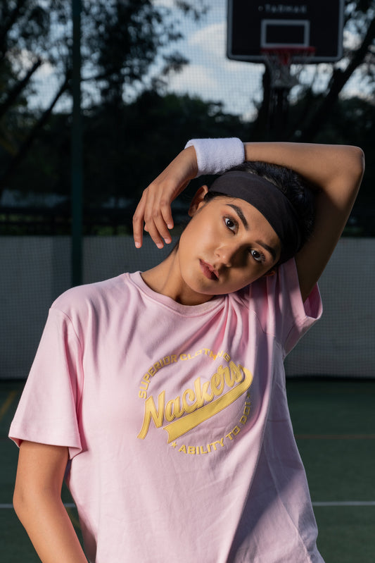 NACKERS Womens Nosegay Pink 100% Interlock Cotton Oversized Tshirt Casual