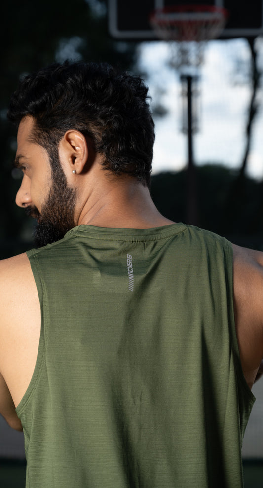 NACKERS Mens Olive Polyster Chameleon Spandex Knit Sleeveless Tshirt