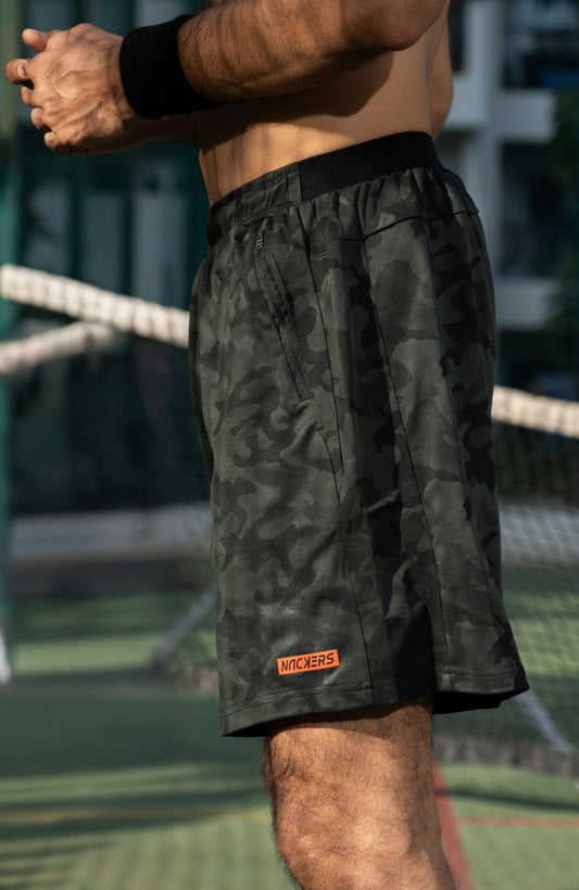 NACKERS Mens Olive Polyster Camou Jacquard Shorts for Casual, Sports, Gym Sessions