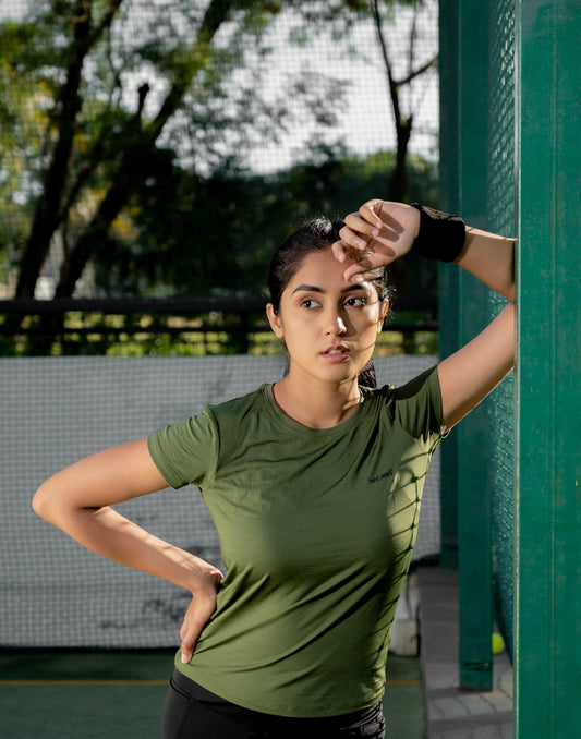 NACKERS Womens Olive Polyster Chameleon Spandex Knit Half Sleeves Tshirt