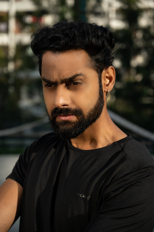 NACKERS Mens Black Polyster Chameleon Spandex Knit Half Sleeves Tshirt