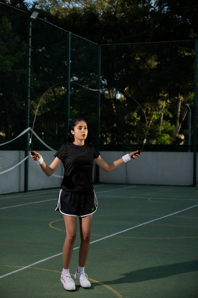 NACKERS Womens Black Polyster Chameleon Spandex Knit Half Sleeves Tshirt