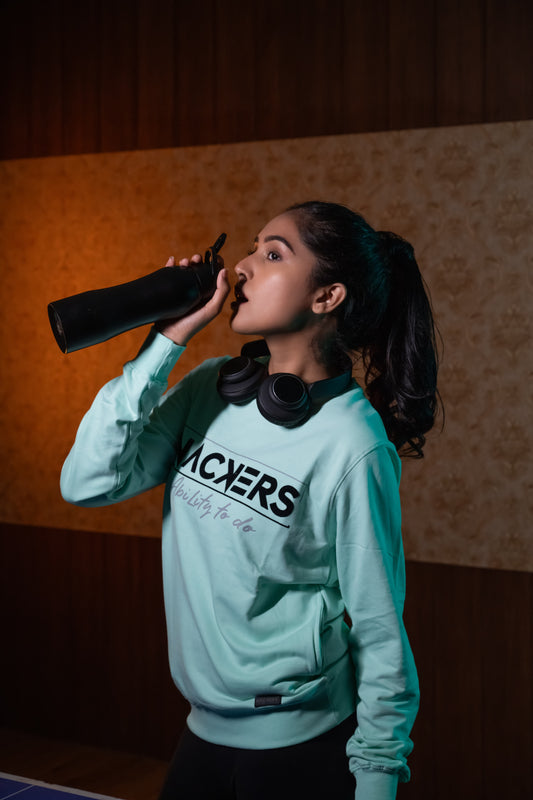 NACKERS Women's Sea Green 100 % Premium Cotton Full Sleeves Sweatshirt with Side Pockets