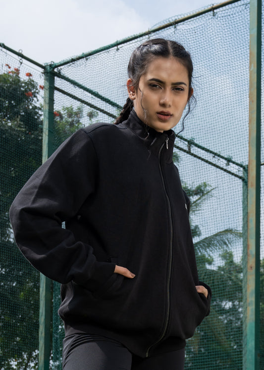 NACKERS Women's Black High Quality Poly Cotton Full Sleeves Jacket with Zip