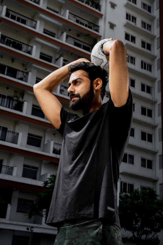 NACKERS Mens Black Bamboo Fabric Half Sleeves Regular Tshirt