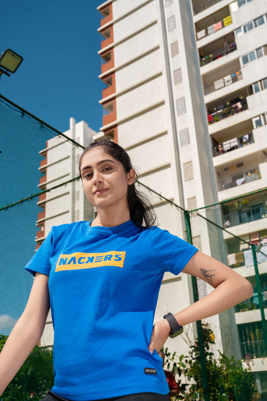 NACKERS Womens Imperial Blue 100% Interlock Soft Touch Cotton Half Sleeves Regular Tshirt