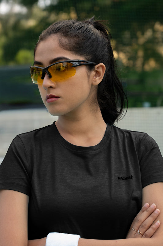 NACKERS Womens Black Polyster Chameleon Spandex Knit Half Sleeves Tshirt