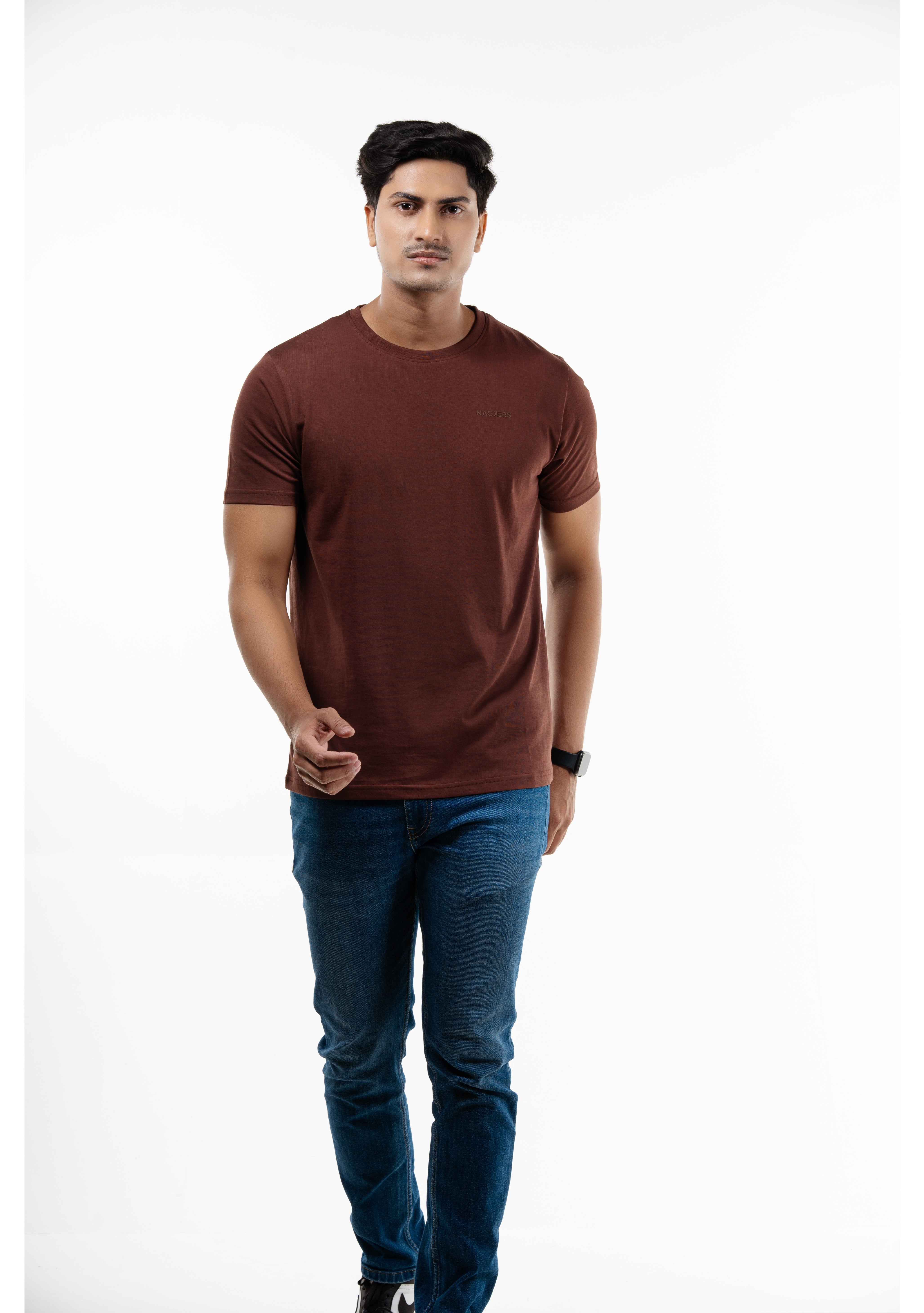 NACKERS Mens Brown Stone 100% Authentic Supima Cotton Half Sleeves Regular Tshirt