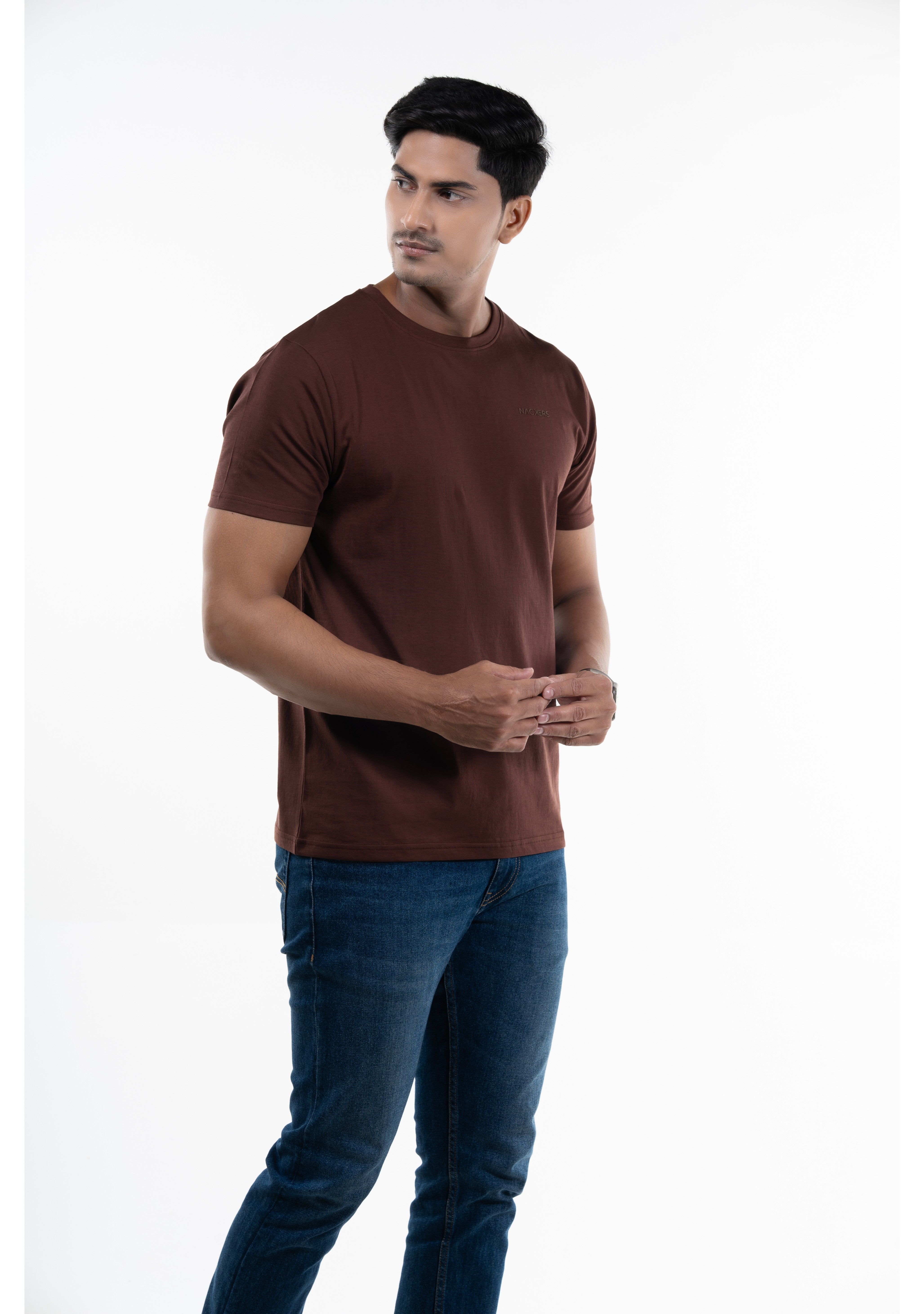 NACKERS Mens Brown Stone 100% Authentic Supima Cotton Half Sleeves Regular Tshirt