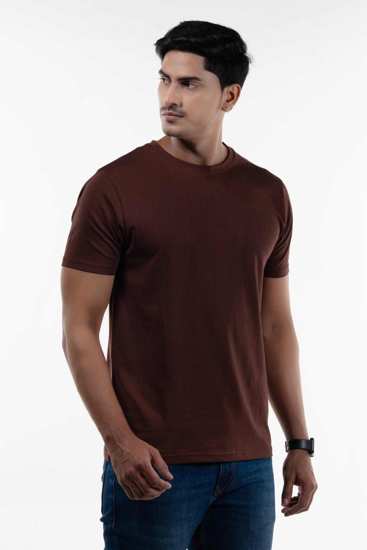 NACKERS Mens Brown Stone 100% Authentic Supima Cotton Half Sleeves Regular Tshirt