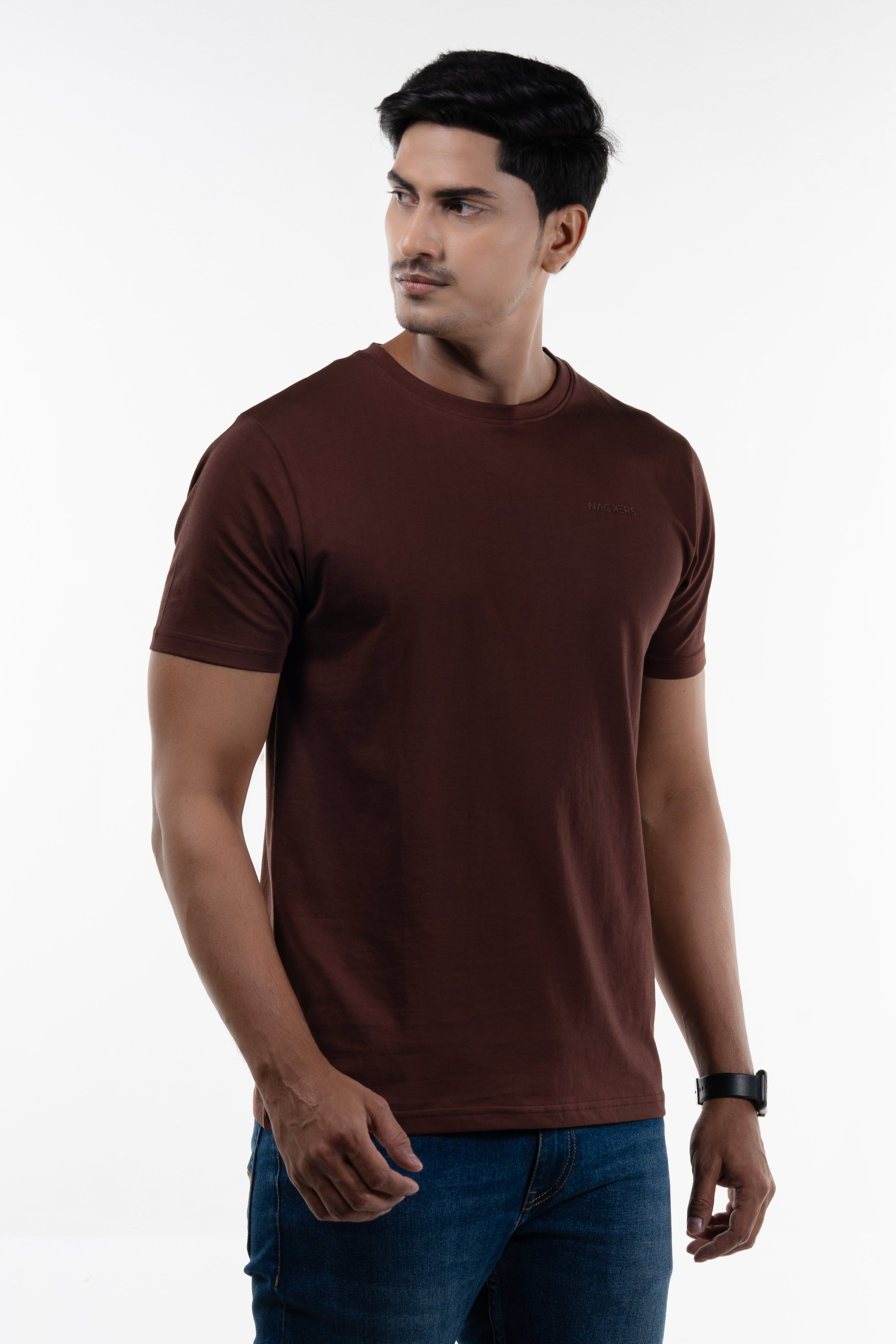 NACKERS Mens Brown Stone 100% Authentic Supima Cotton Half Sleeves Regular Tshirt