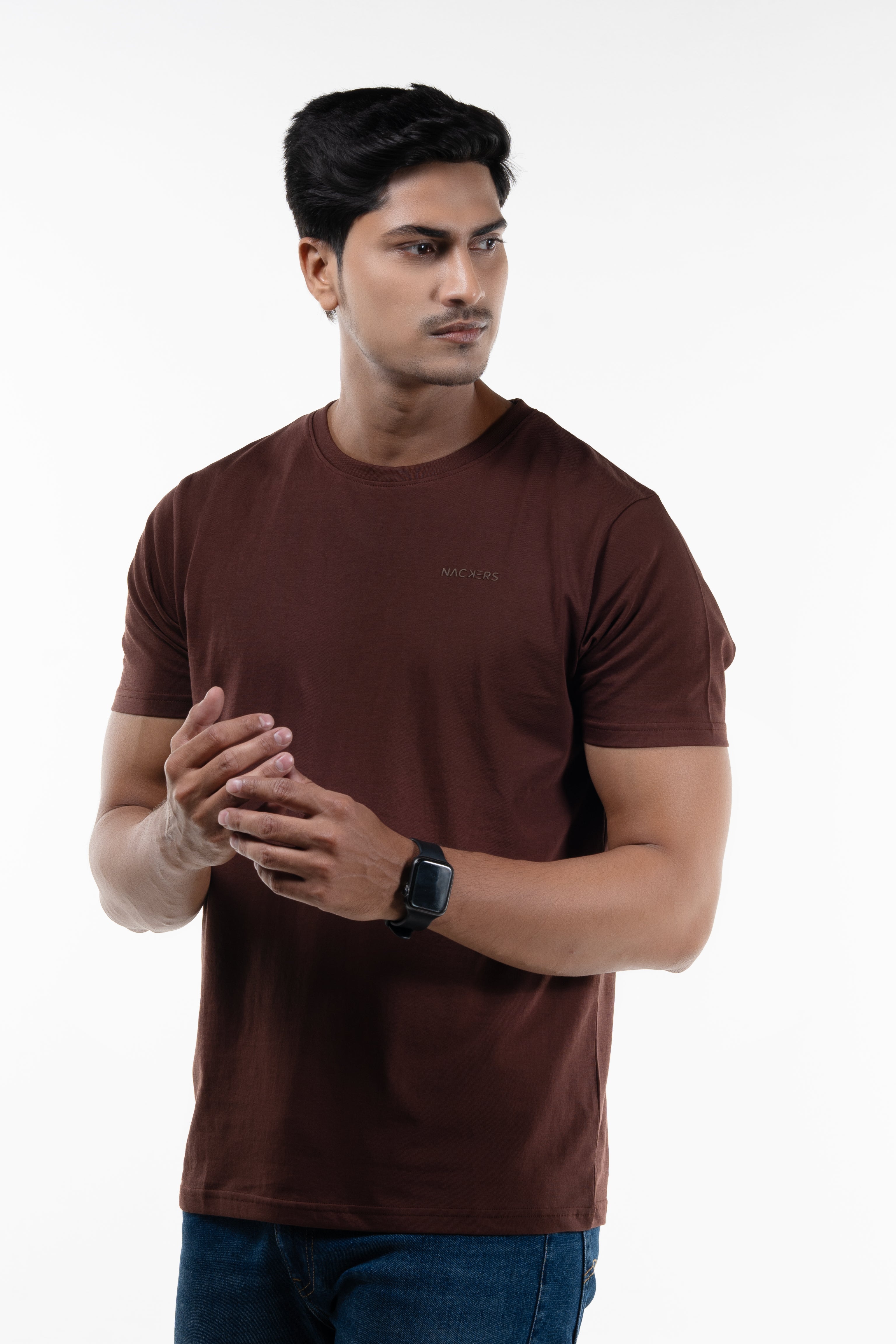 NACKERS Mens Brown Stone 100% Authentic Supima Cotton Half Sleeves Regular Tshirt