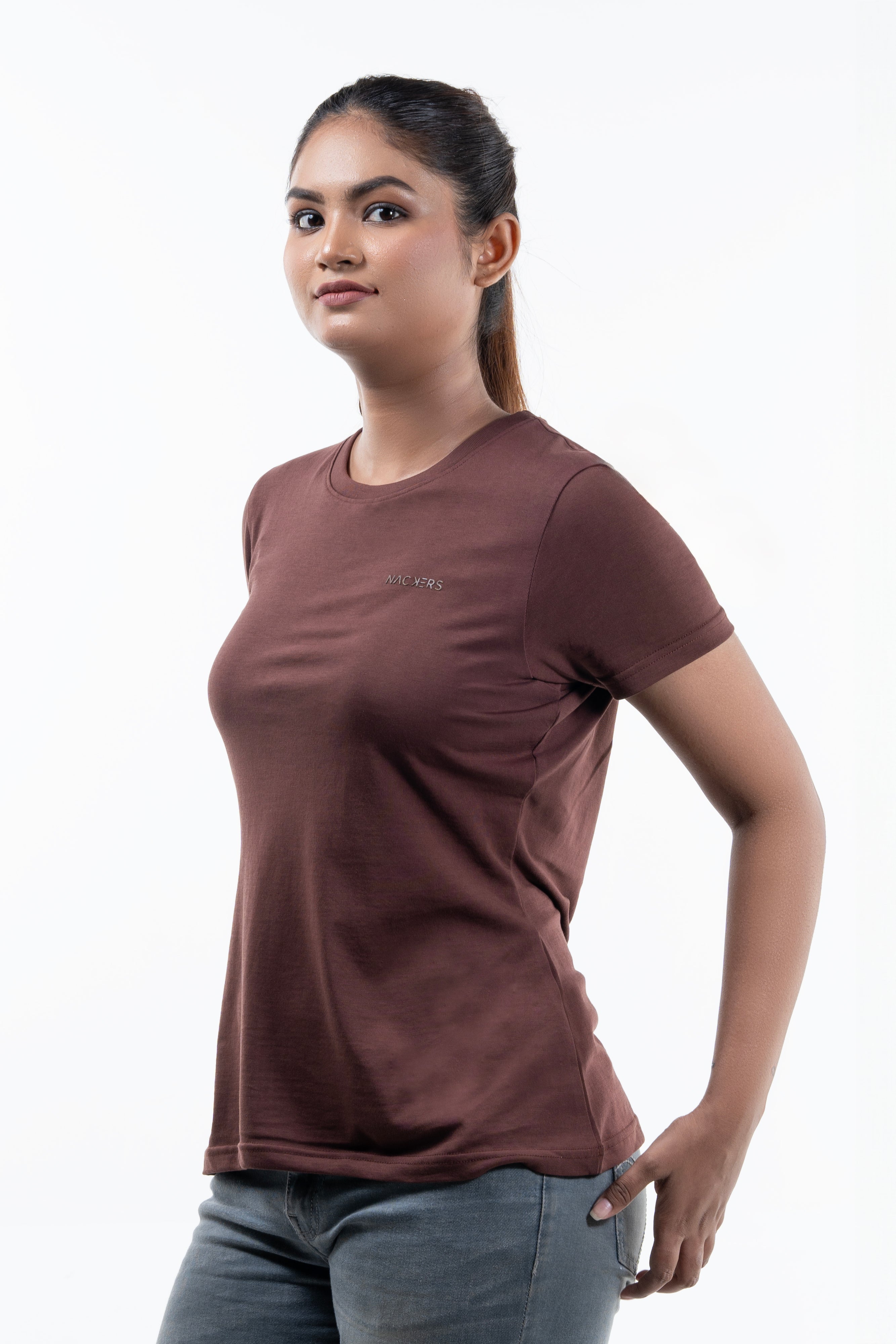 NACKERS Womens Brown Stone 100% Authentic Supima Cotton Half Sleeves Regular Tshirt