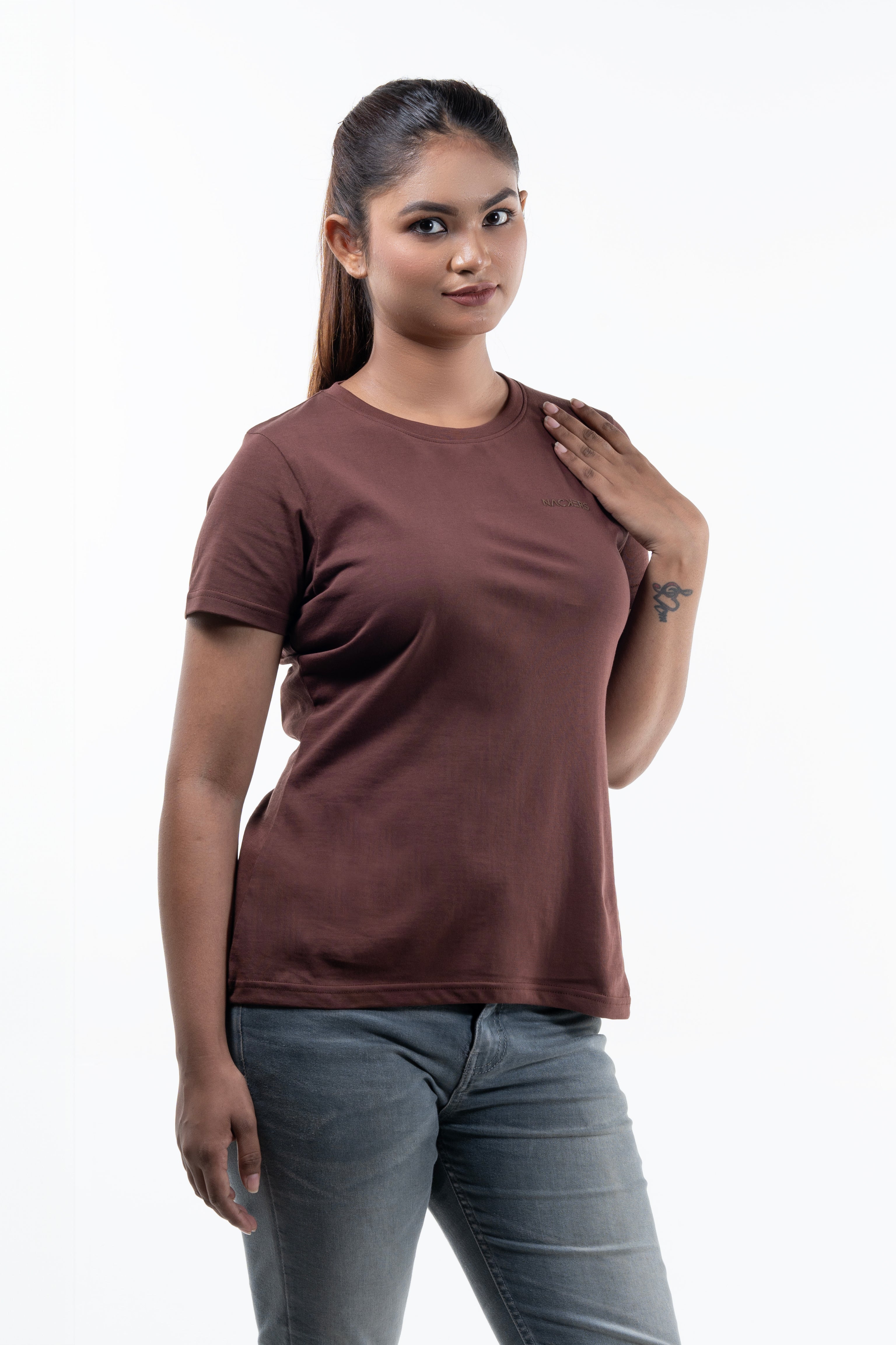 NACKERS Womens Brown Stone 100% Authentic Supima Cotton Half Sleeves Regular Tshirt