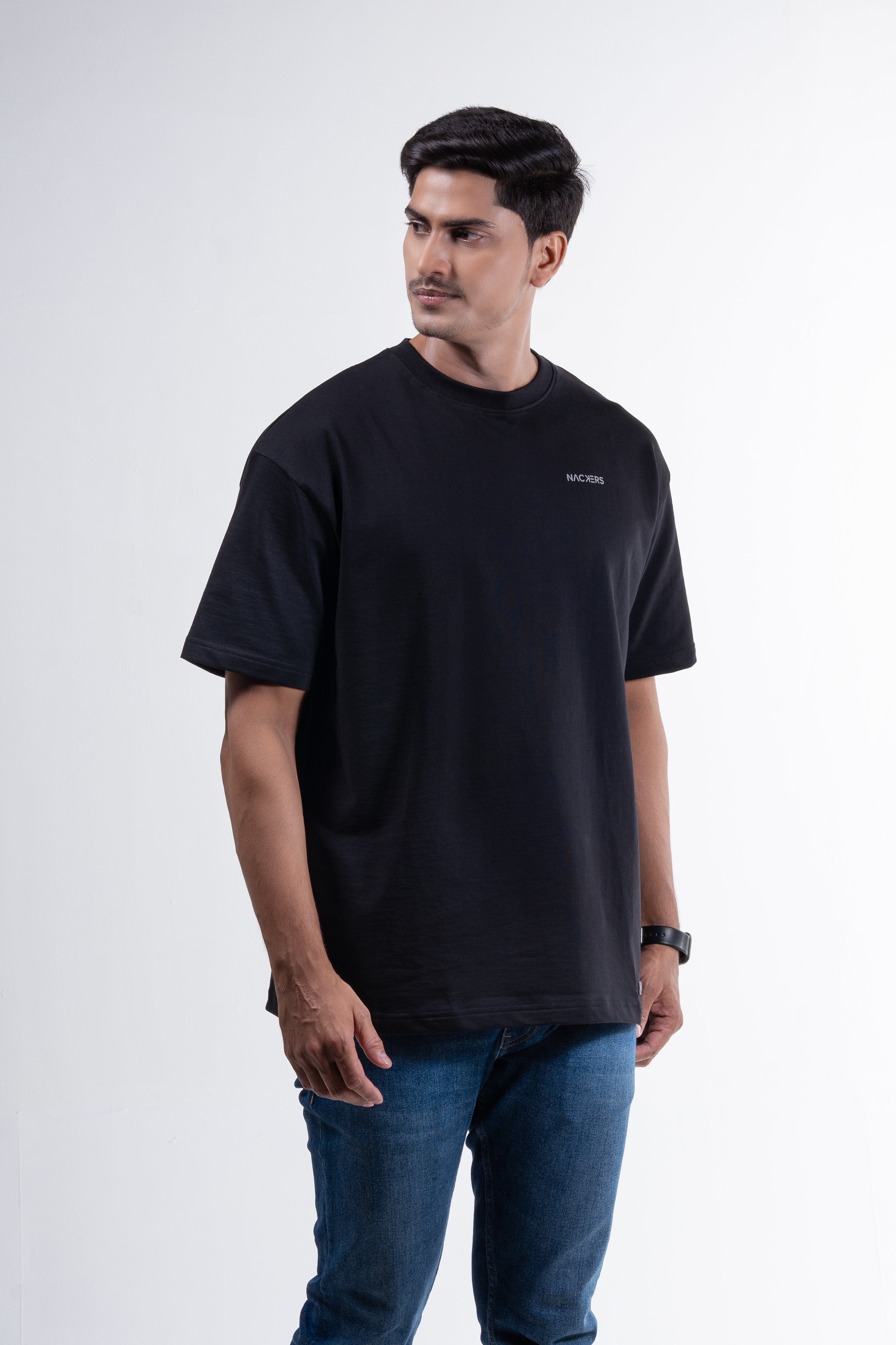 NACKERS Unisex Black 100% Super Combed Premium Cotton, Loopknit Unisex Oversized Tshirt
