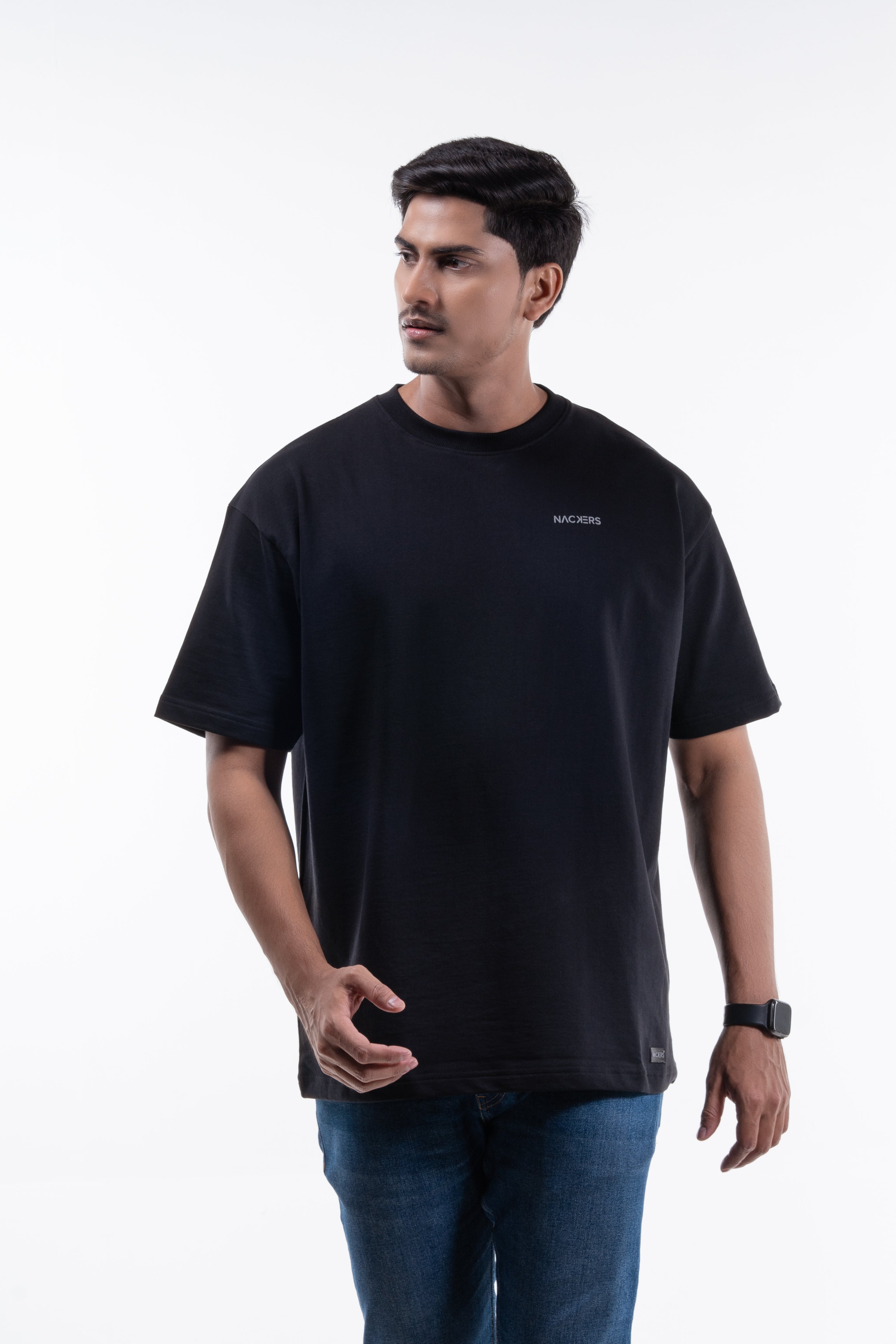 NACKERS Unisex Black 100% Super Combed Premium Cotton, Loopknit Unisex Oversized Tshirt
