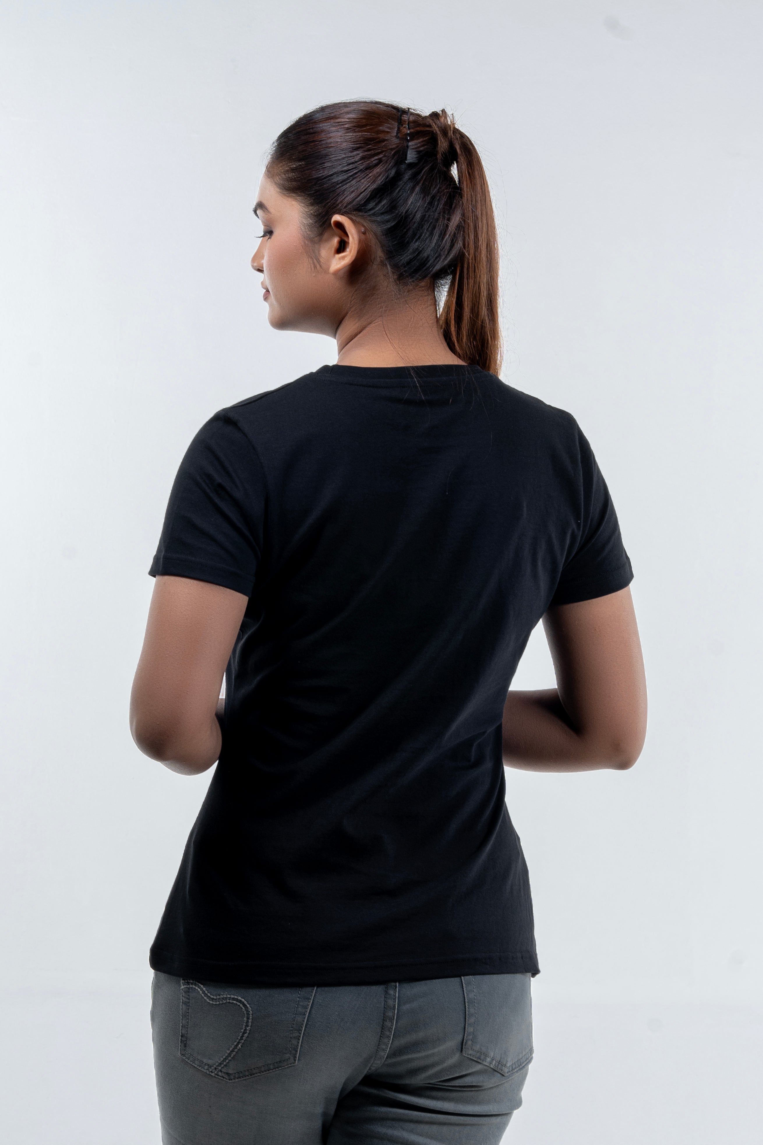 NACKERS Womens Black 100% Super Combed Premium Cotton Half Sleeves Regular Tshirt