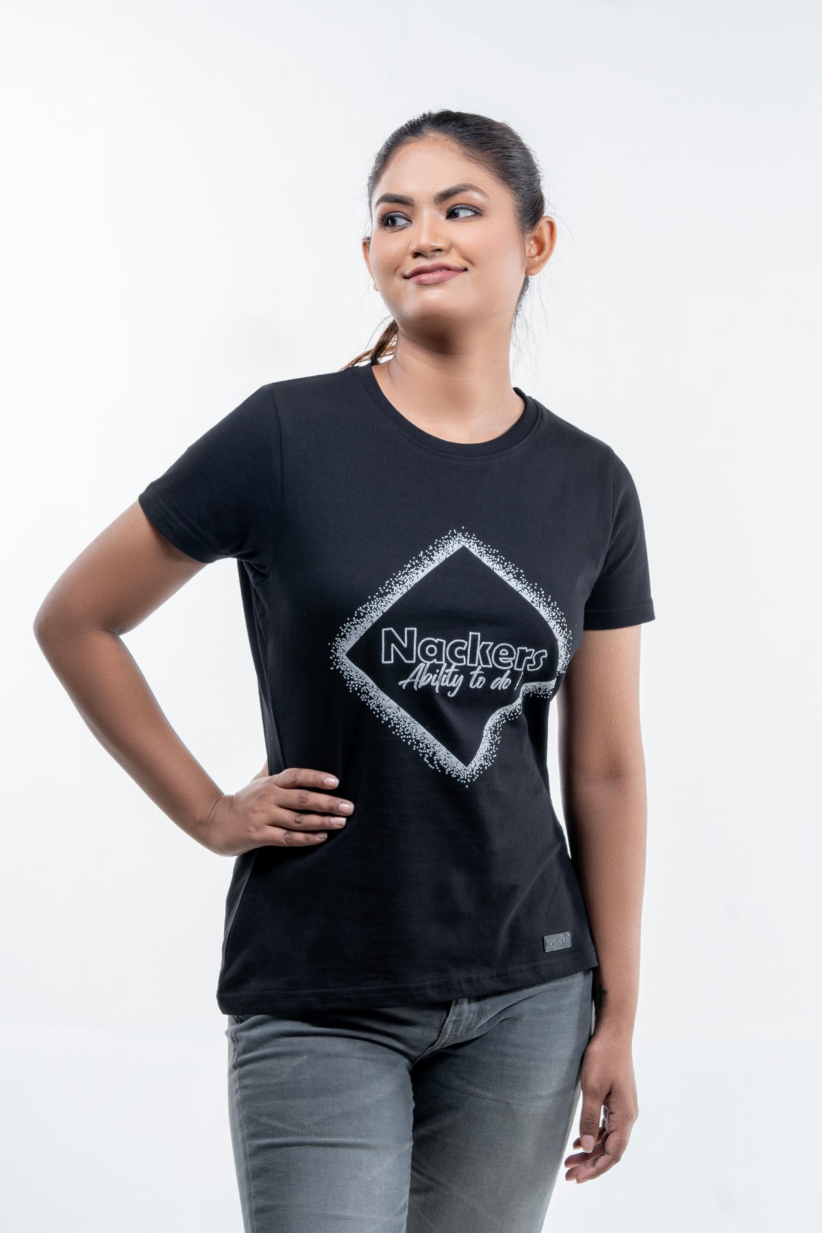NACKERS Womens Black 100% Super Combed Premium Cotton Half Sleeves Regular Tshirt