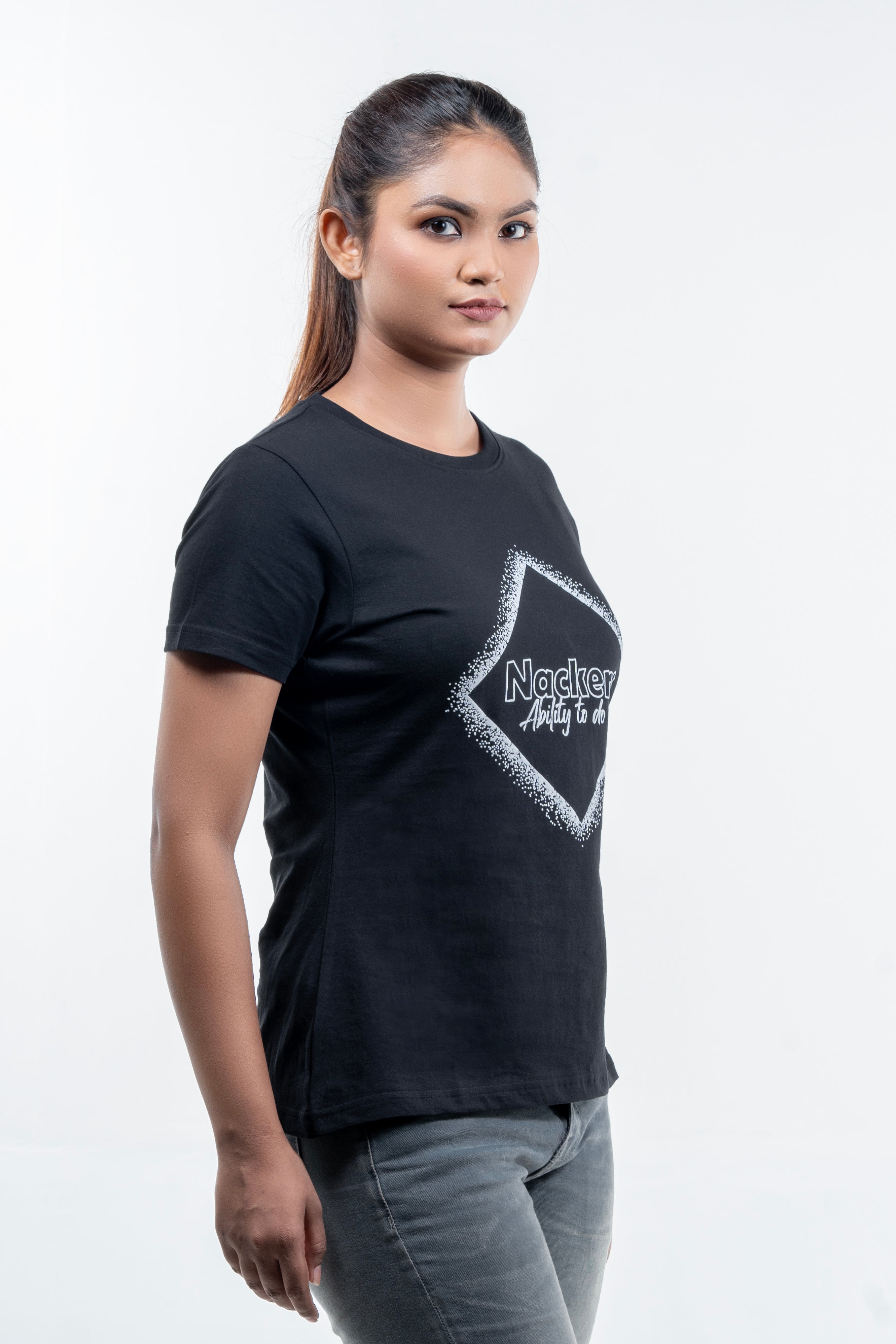 NACKERS Womens Black 100% Super Combed Premium Cotton Half Sleeves Regular Tshirt