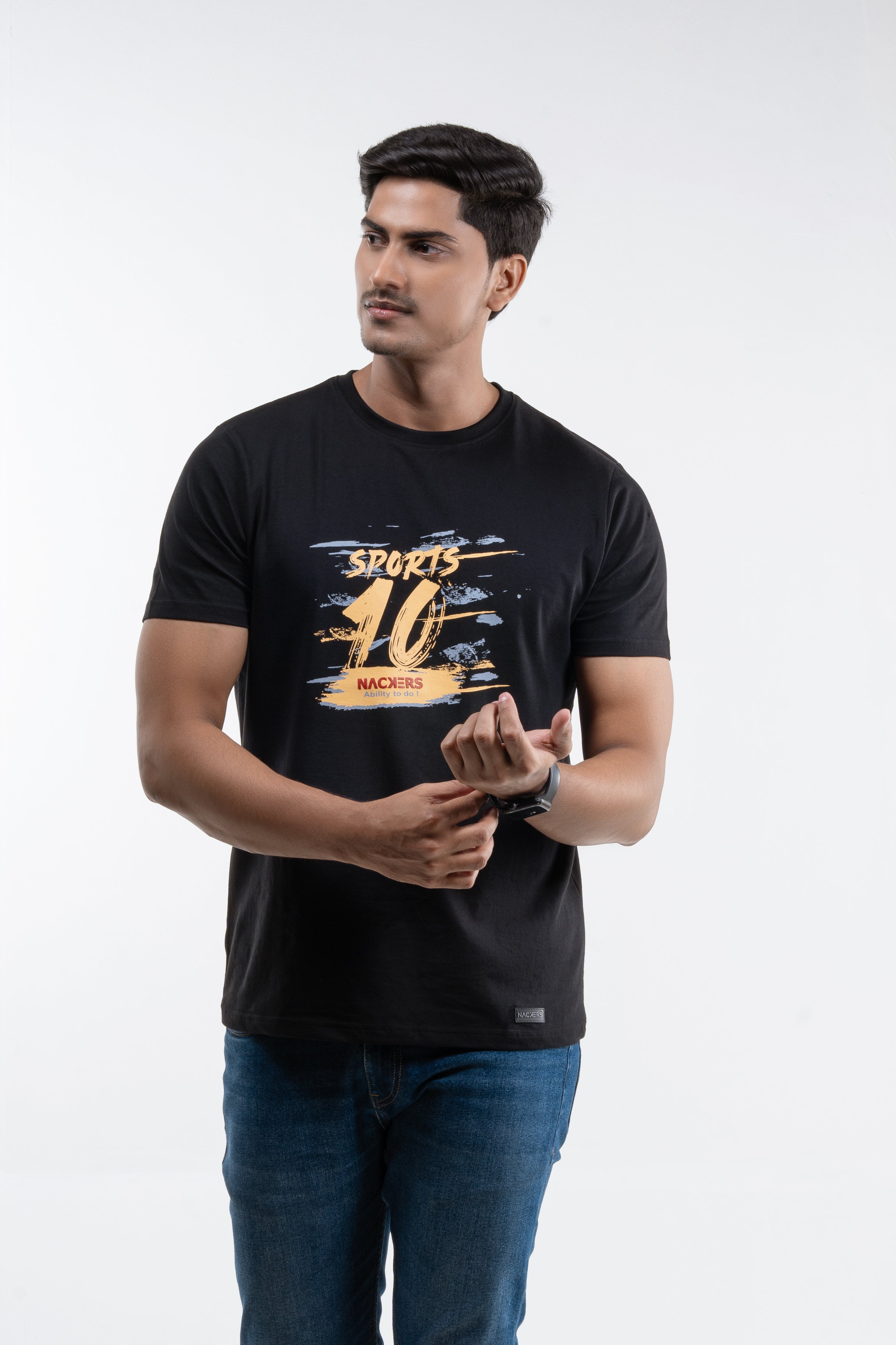 NACKERS Mens Black 100% Super Combed Premium Cotton Half Sleeves Regular Tshirt
