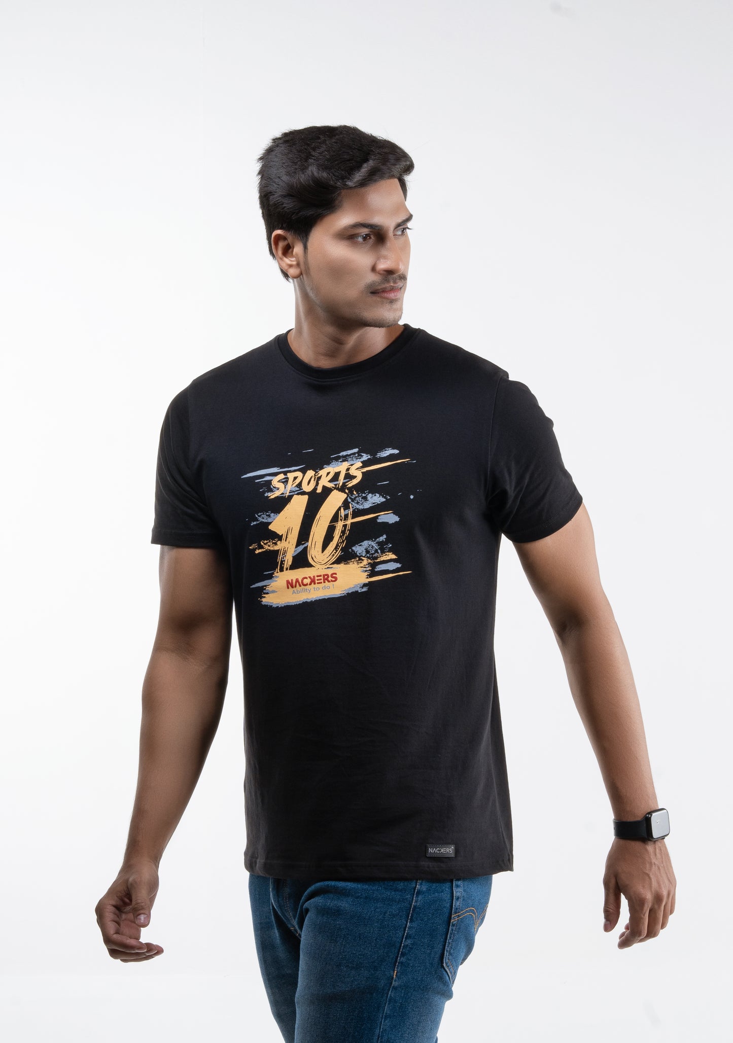 NACKERS Mens Black 100% Super Combed Premium Cotton Half Sleeves Regular Tshirt