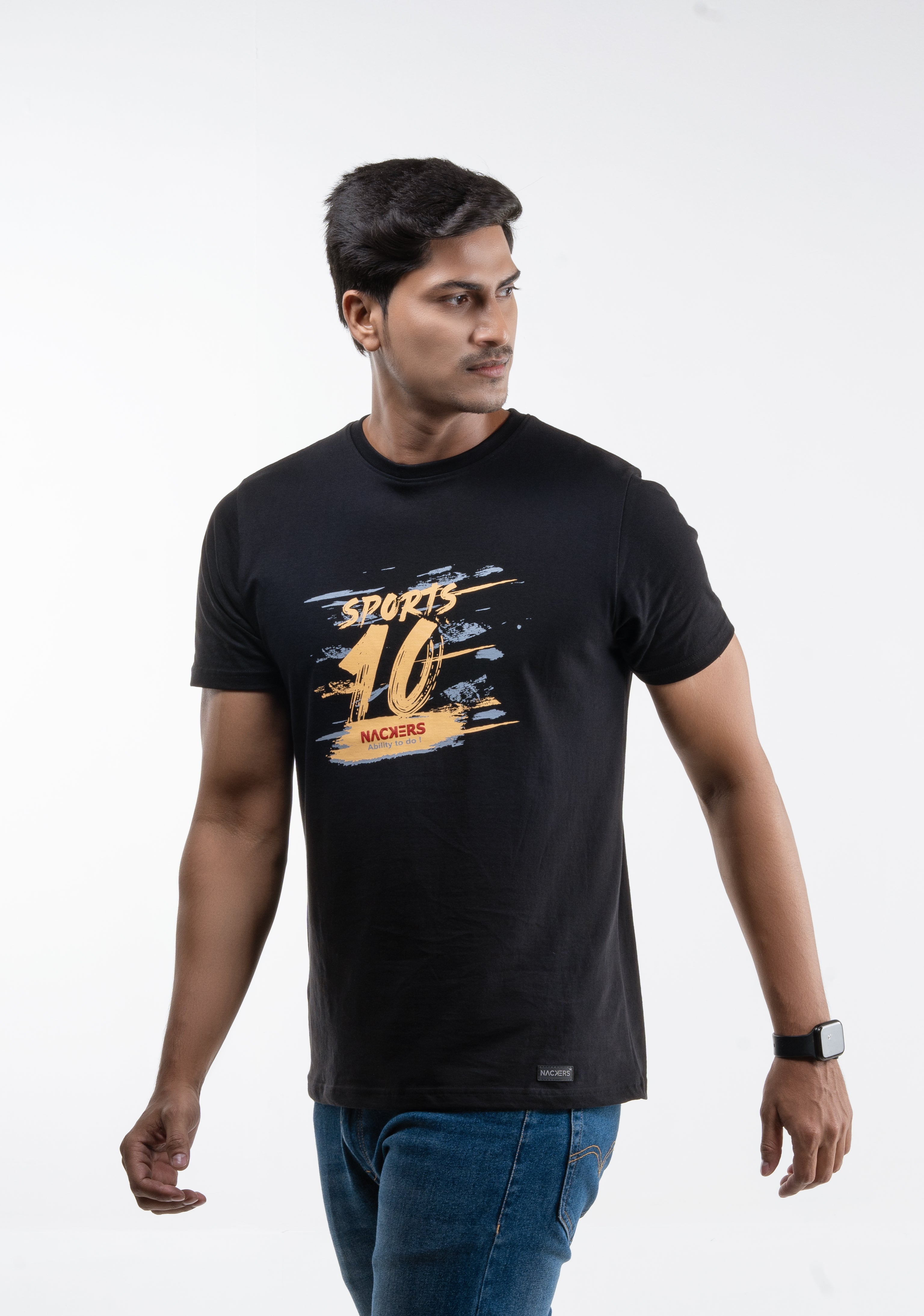 NACKERS Mens Black 100% Super Combed Premium Cotton Half Sleeves Regular Tshirt