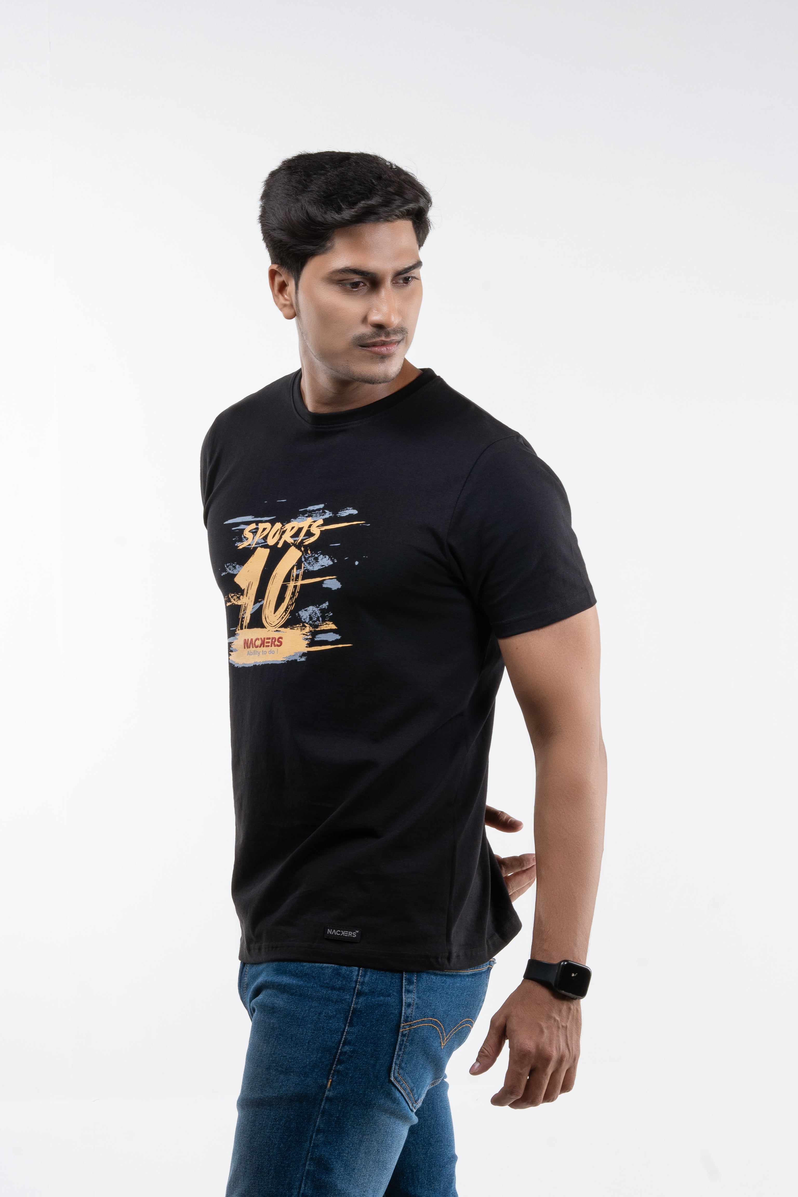 NACKERS Mens Black 100% Super Combed Premium Cotton Half Sleeves Regular Tshirt
