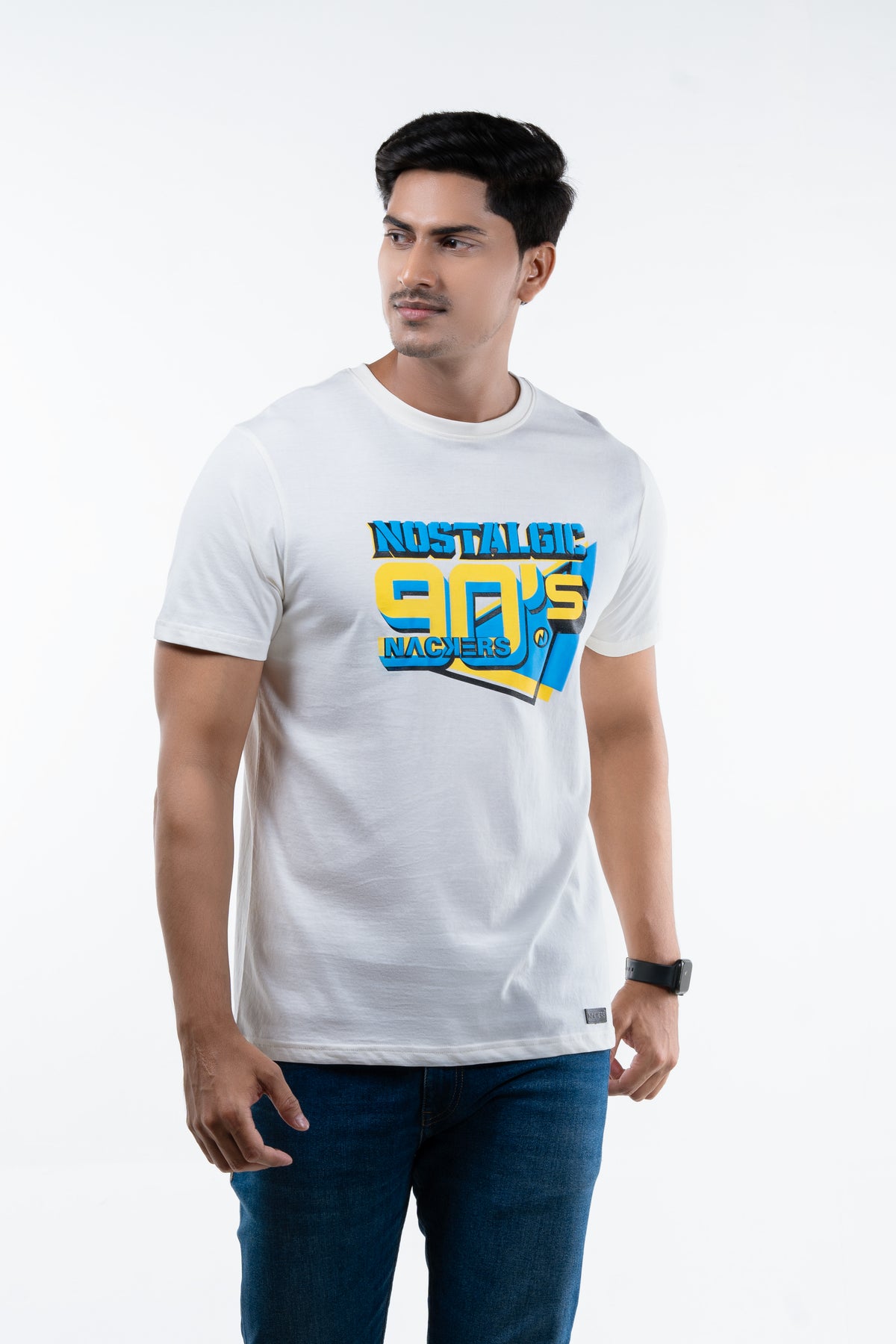 NACKERS Mens Whisper White 100% Super Combed Premium Cotton Half Sleeves Regular Tshirt