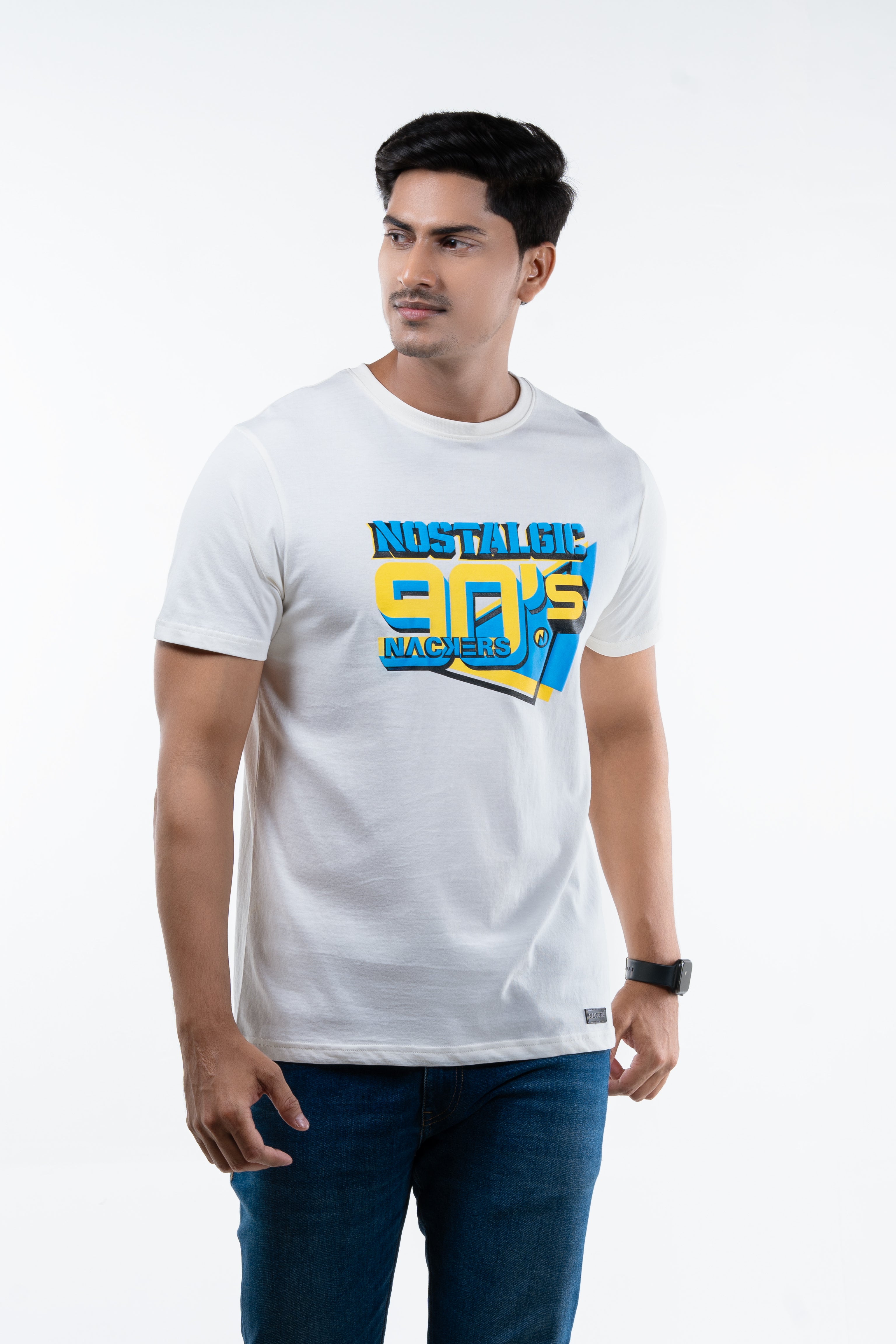 NACKERS Mens Whisper White 100% Super Combed Premium Cotton Half Sleeves Regular Tshirt