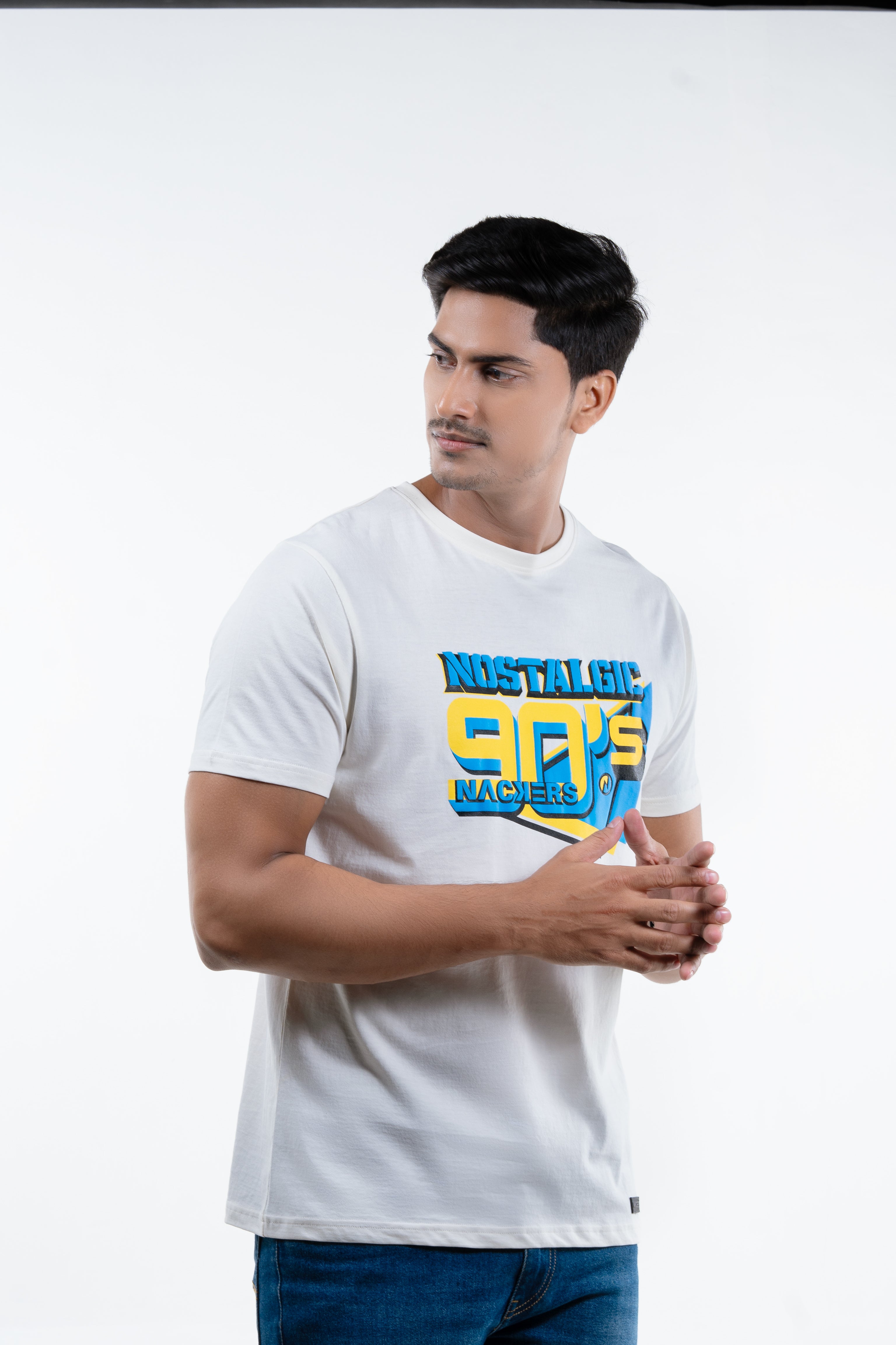 NACKERS Mens Whisper White 100% Super Combed Premium Cotton Half Sleeves Regular Tshirt