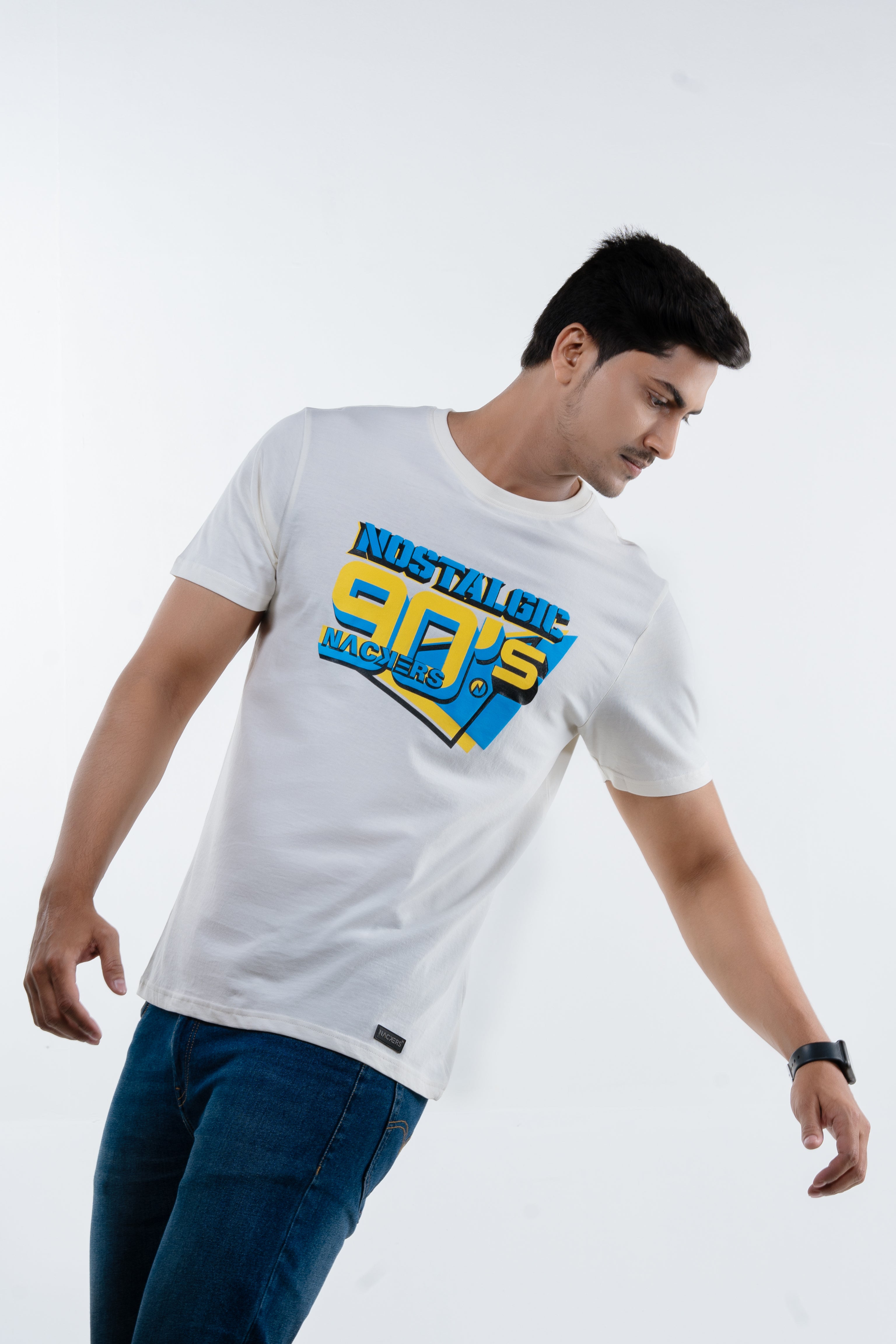 NACKERS Mens Whisper White 100% Super Combed Premium Cotton Half Sleeves Regular Tshirt