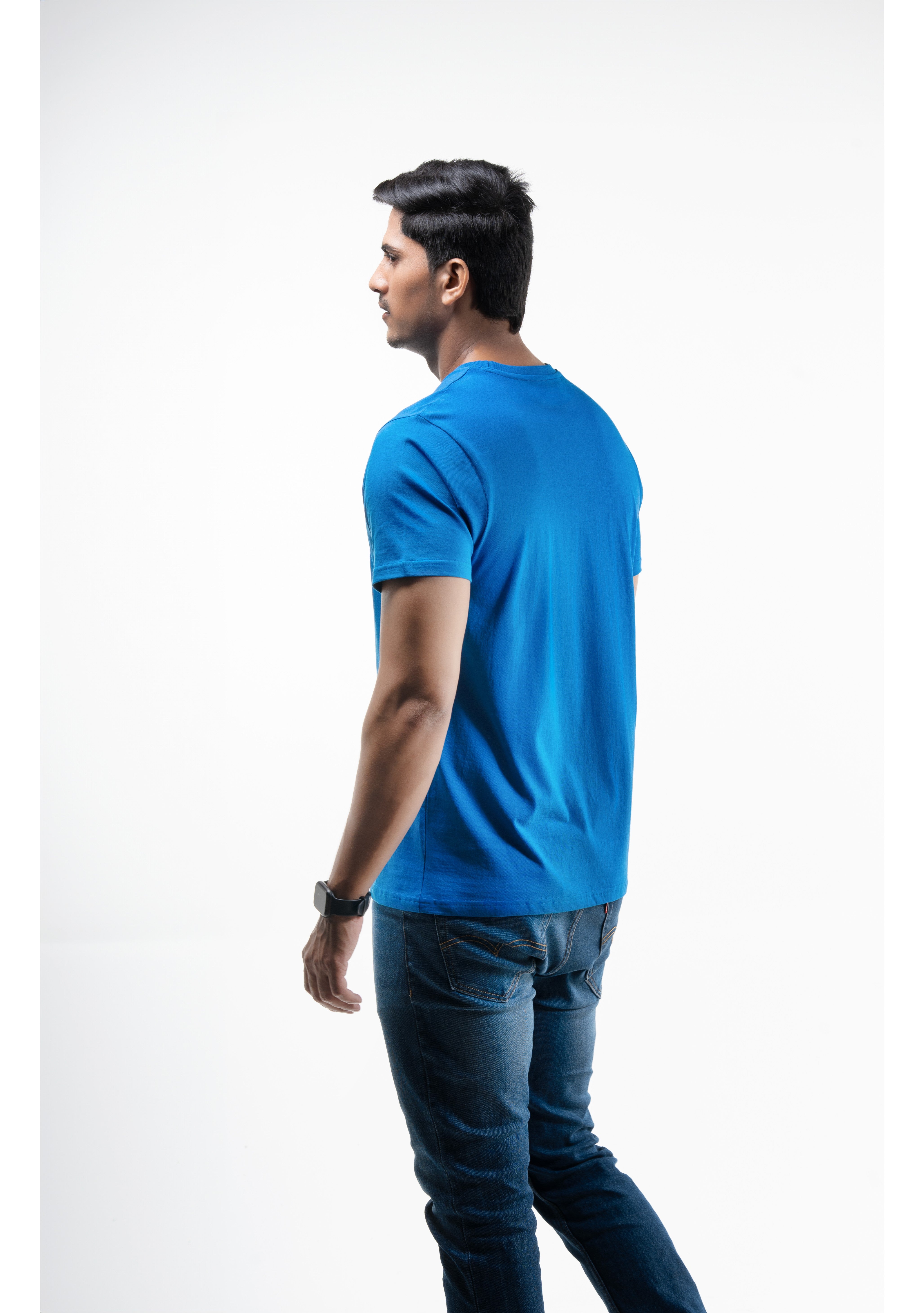 NACKERS Mens Lapis Blue 100% Super Combed Premium Cotton Half Sleeves Regular Tshirt