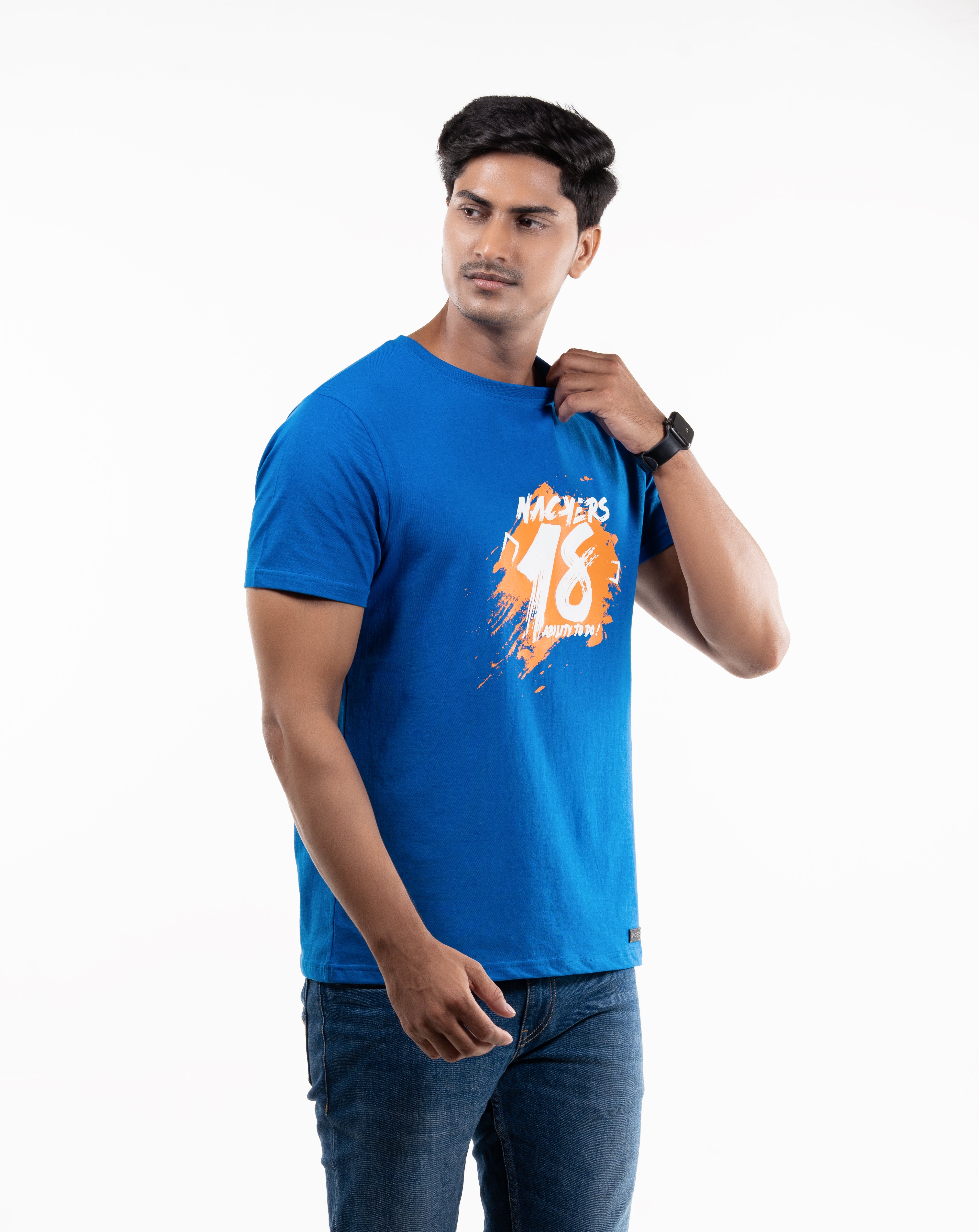 NACKERS Mens Lapis Blue 100% Super Combed Premium Cotton Half Sleeves Regular Tshirt