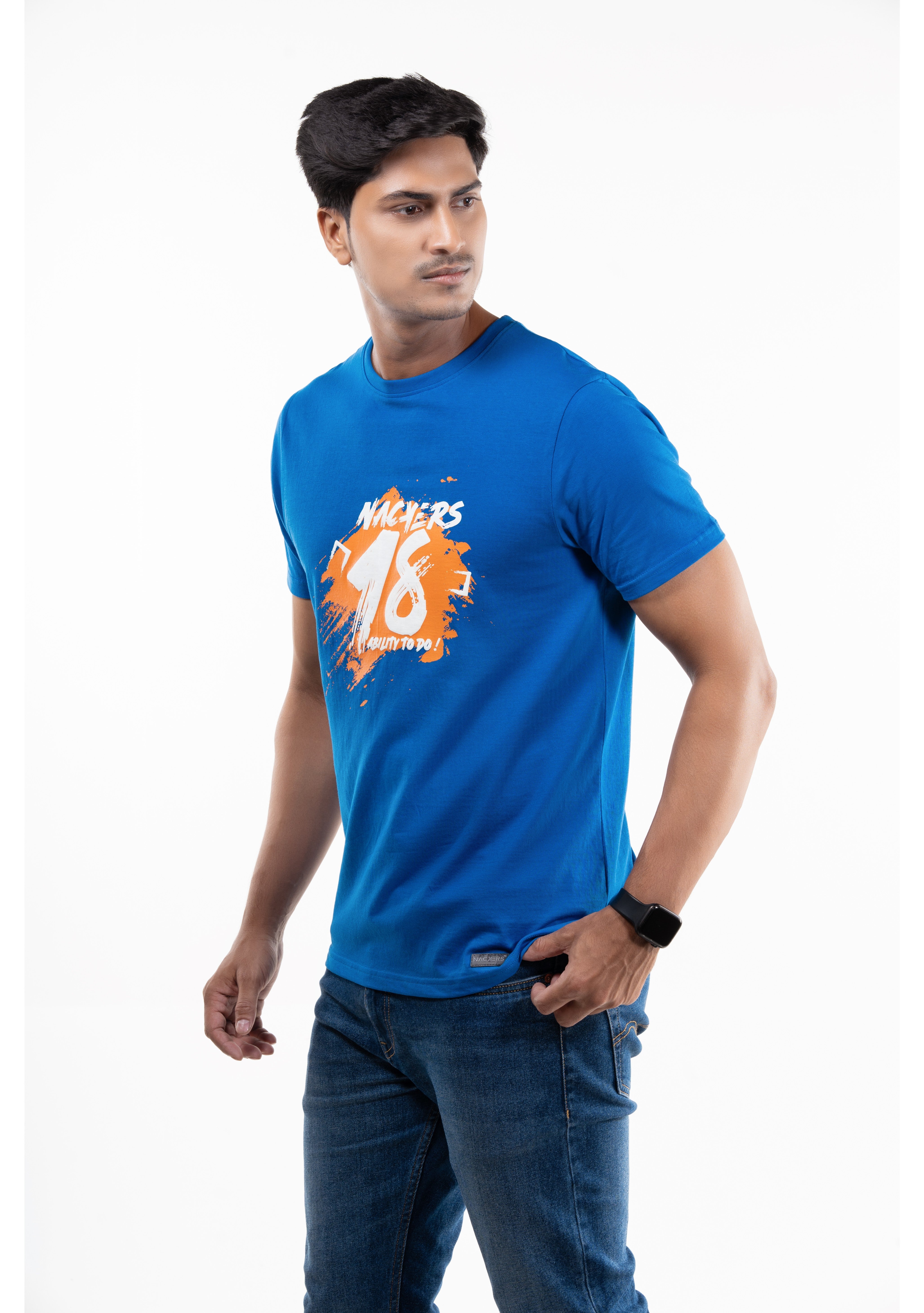 NACKERS Mens Lapis Blue 100% Super Combed Premium Cotton Half Sleeves Regular Tshirt