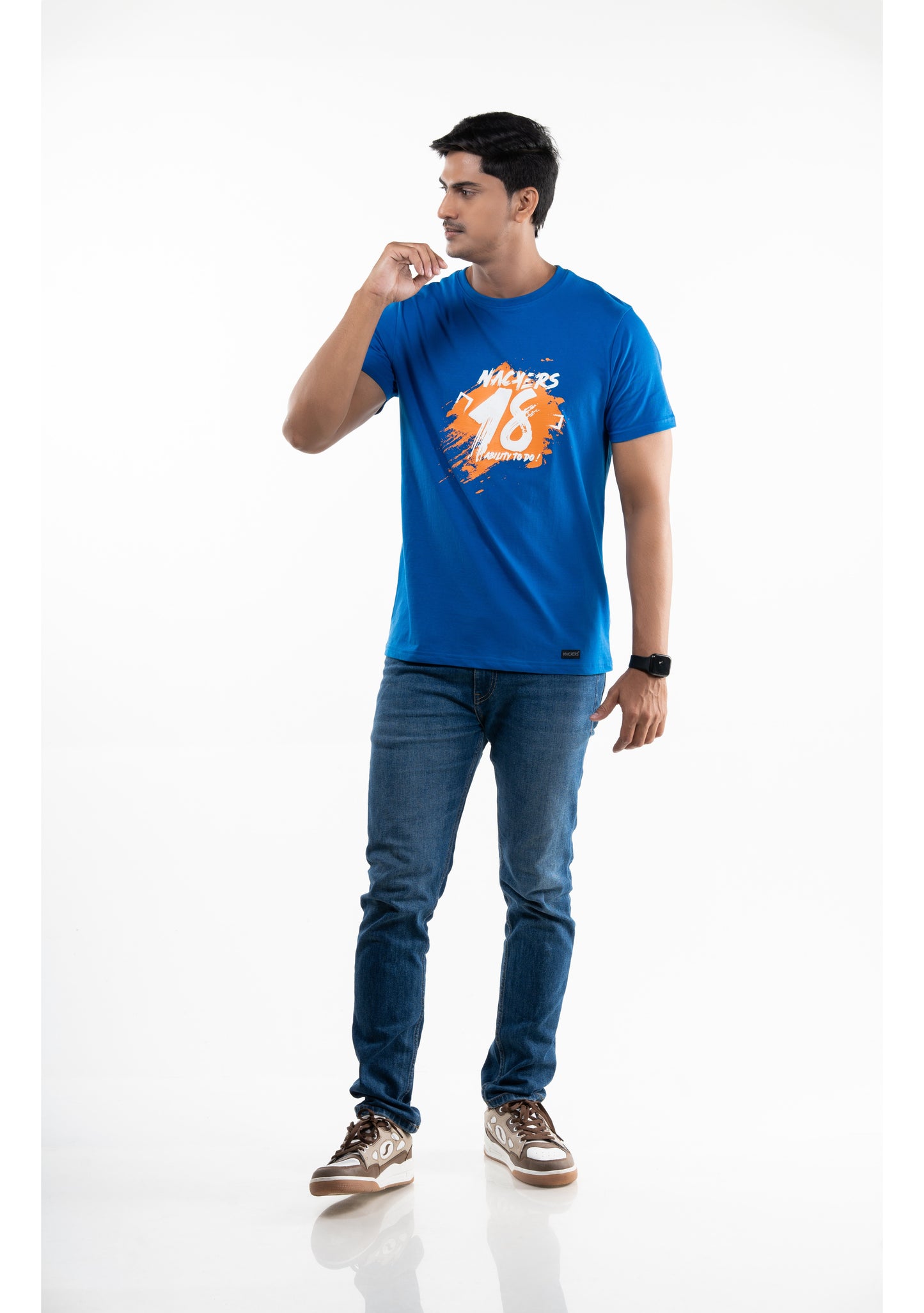 NACKERS Mens Lapis Blue 100% Super Combed Premium Cotton Half Sleeves Regular Tshirt