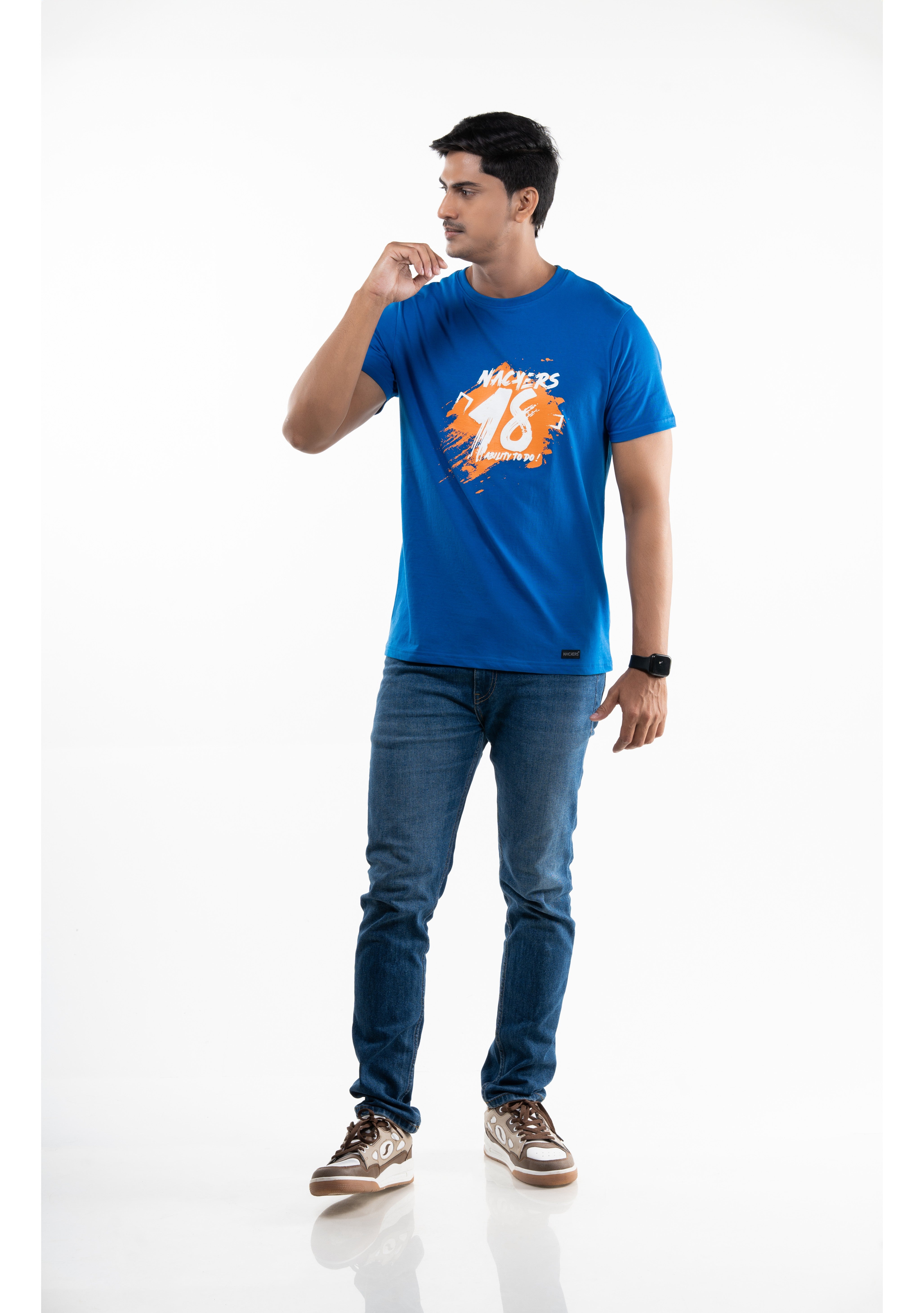 NACKERS Mens Lapis Blue 100% Super Combed Premium Cotton Half Sleeves Regular Tshirt