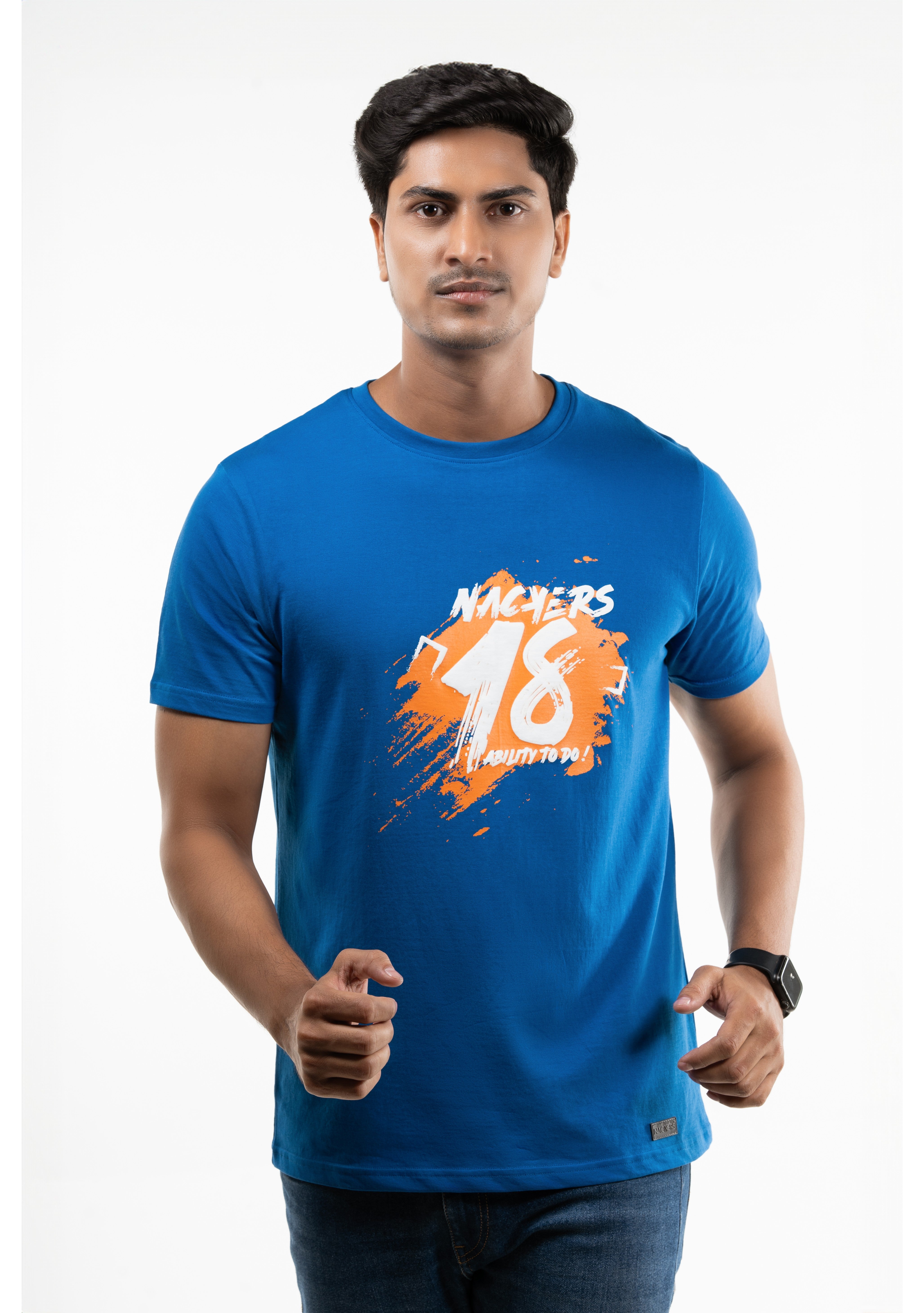 NACKERS Mens Lapis Blue 100% Super Combed Premium Cotton Half Sleeves Regular Tshirt