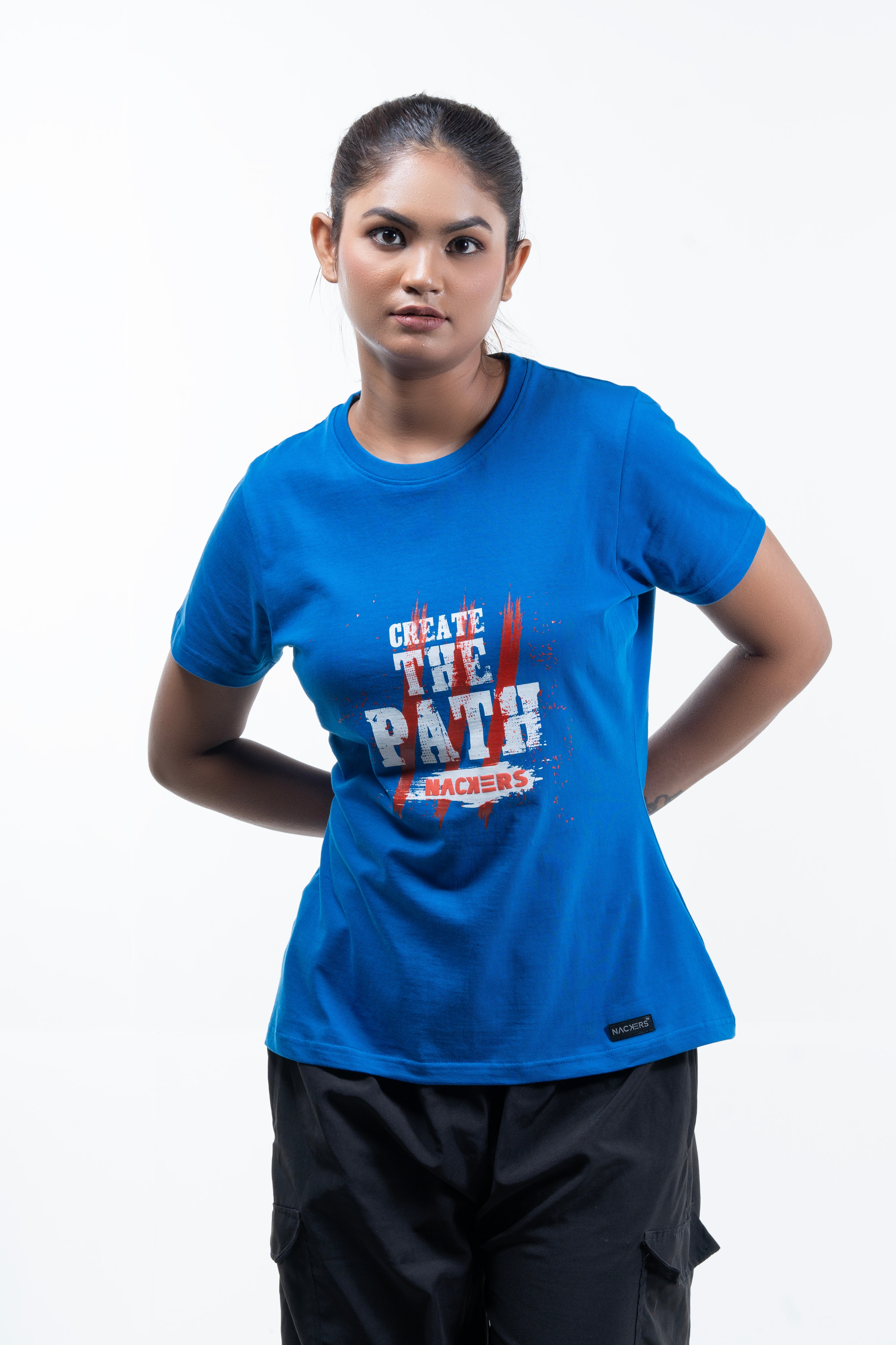 NACKERS Womens Lapis Blue 100% Super Combed Premium Cotton Half Sleeves Regular Tshirt