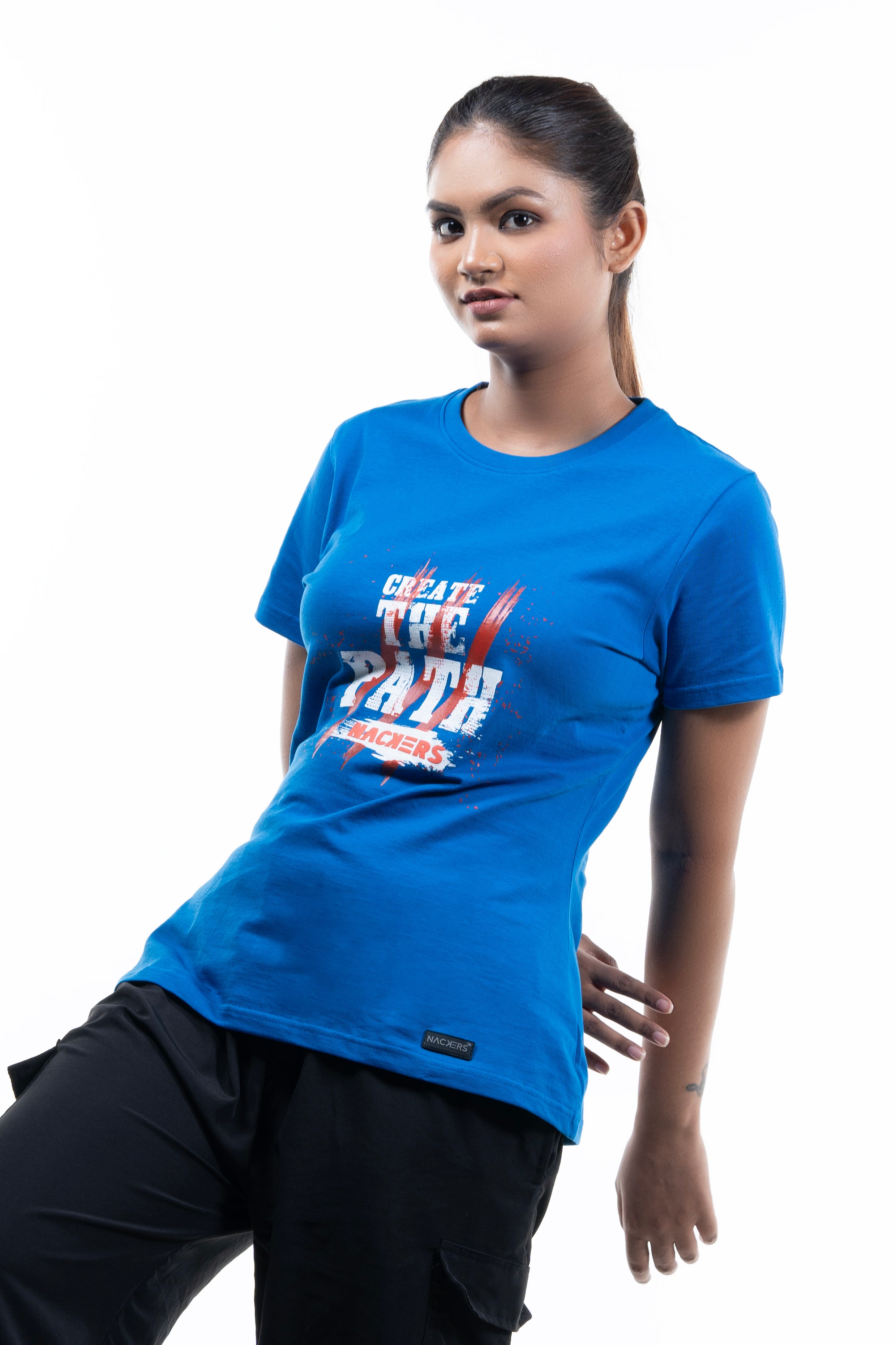 NACKERS Womens Lapis Blue 100% Super Combed Premium Cotton Half Sleeves Regular Tshirt