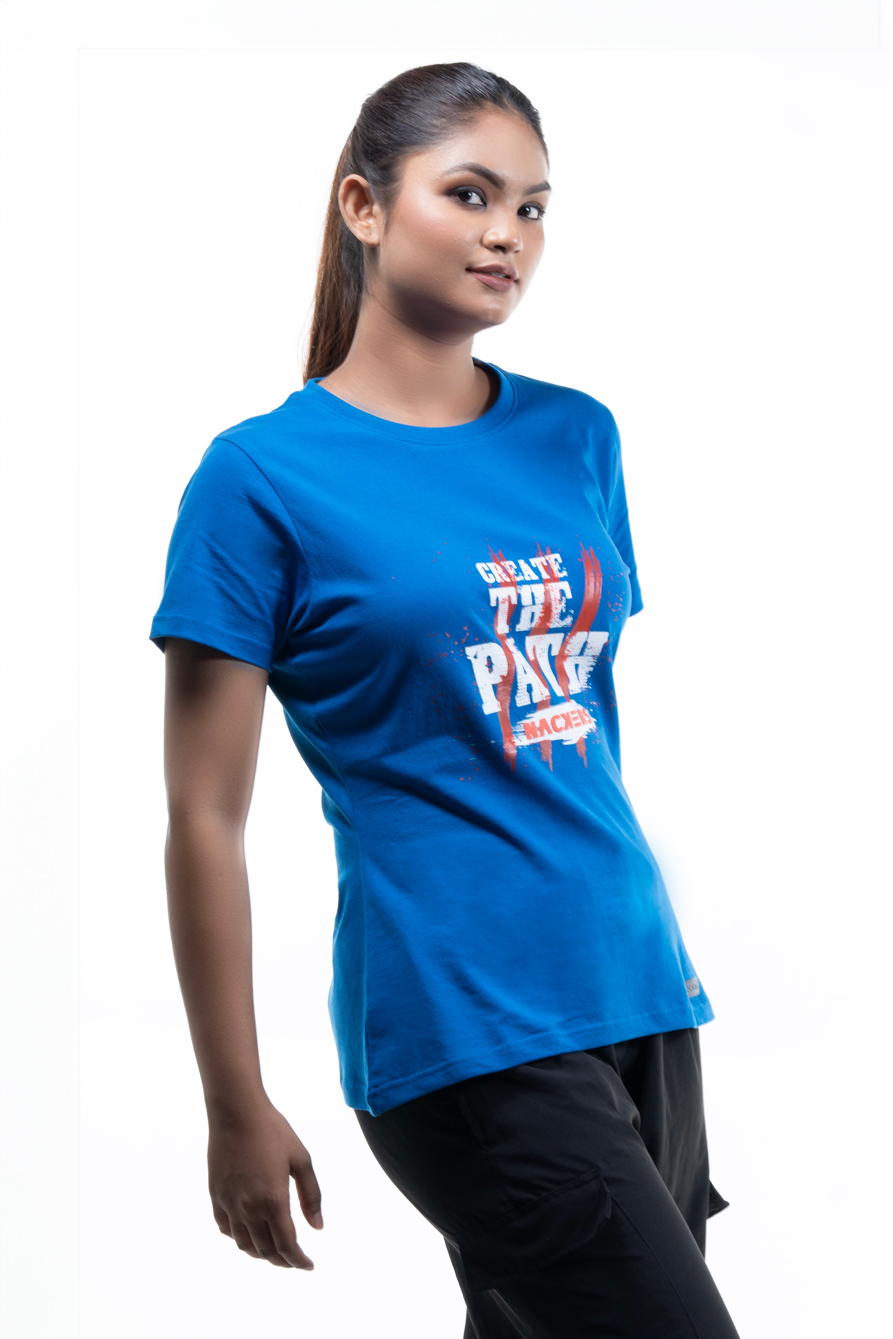 NACKERS Womens Lapis Blue 100% Super Combed Premium Cotton Half Sleeves Regular Tshirt