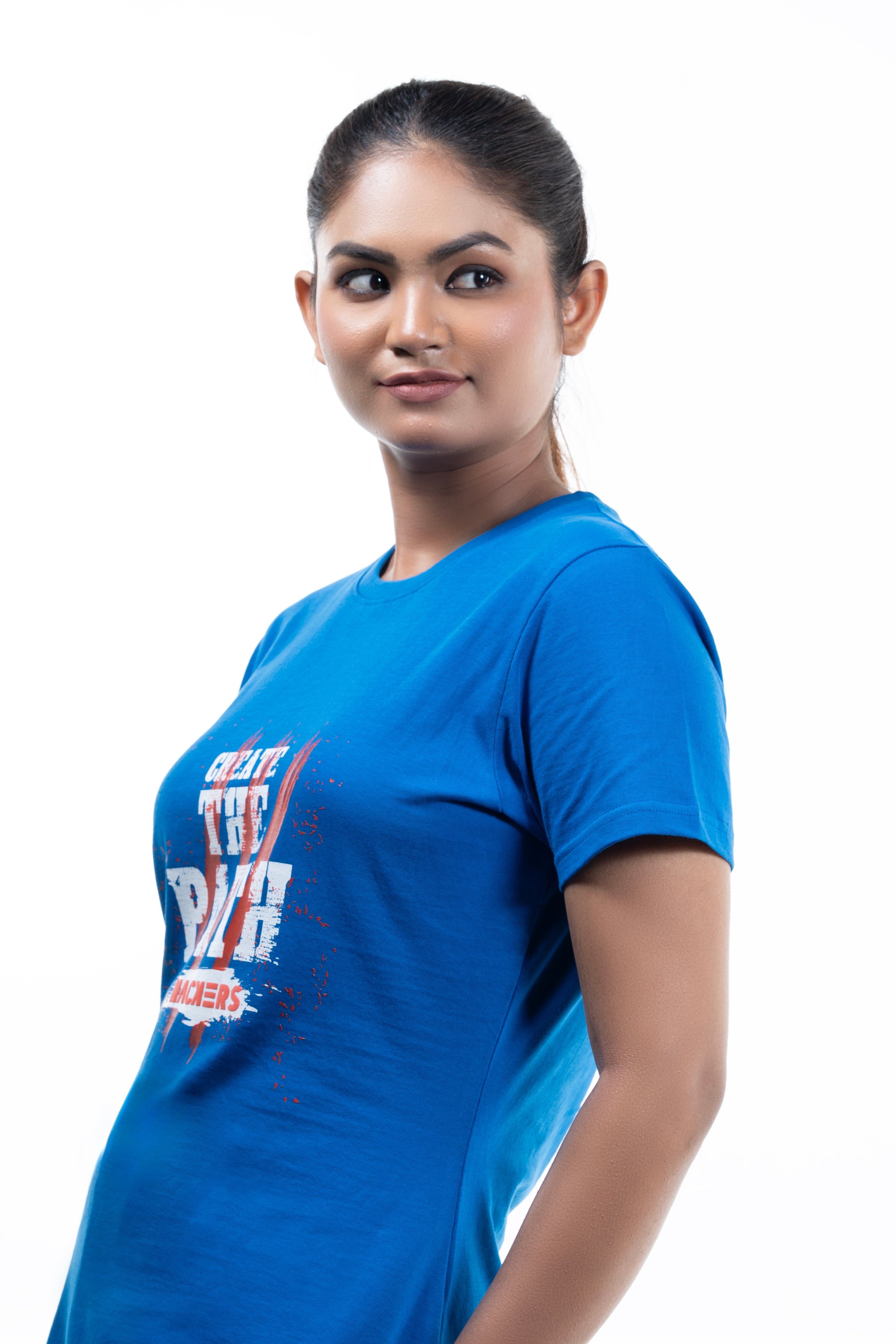 NACKERS Womens Lapis Blue 100% Super Combed Premium Cotton Half Sleeves Regular Tshirt