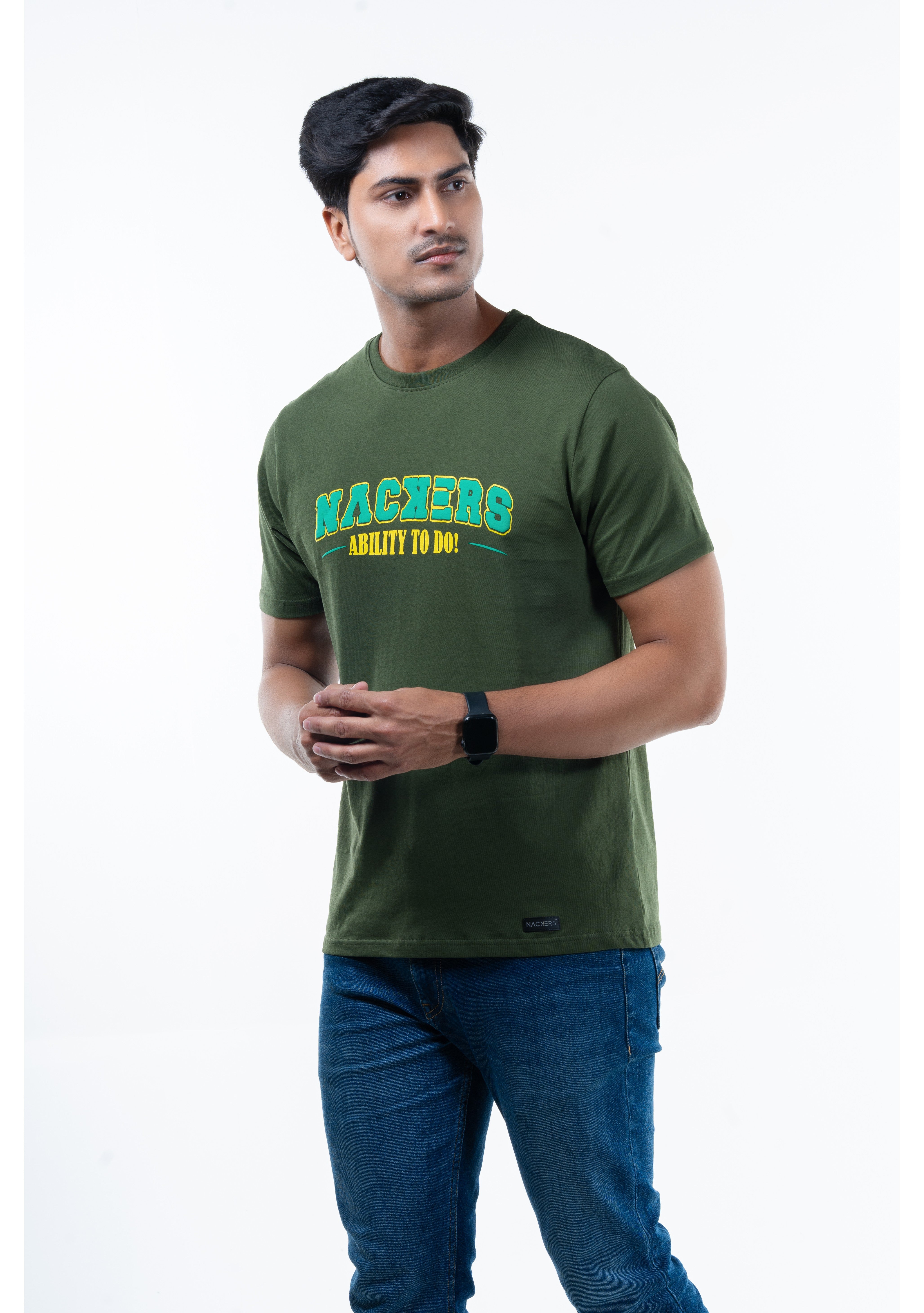 NACKERS Mens Rifle Green 100% Super Combed Premium Cotton Half Sleeves Regular Tshirt